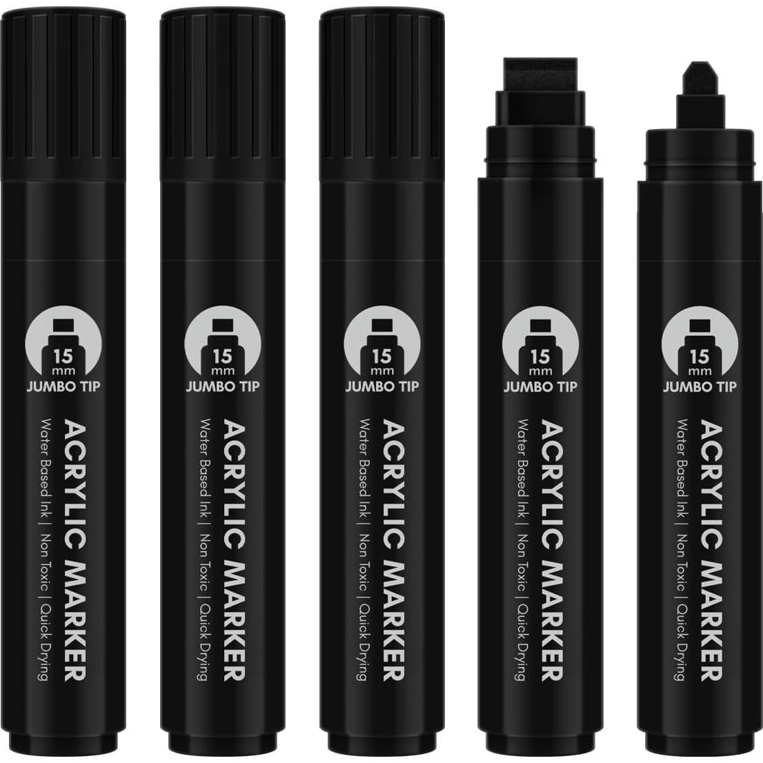 Marcadores de Póster Jumbo Negros BIGTHUMB - 5 Pcs Punta 15mm