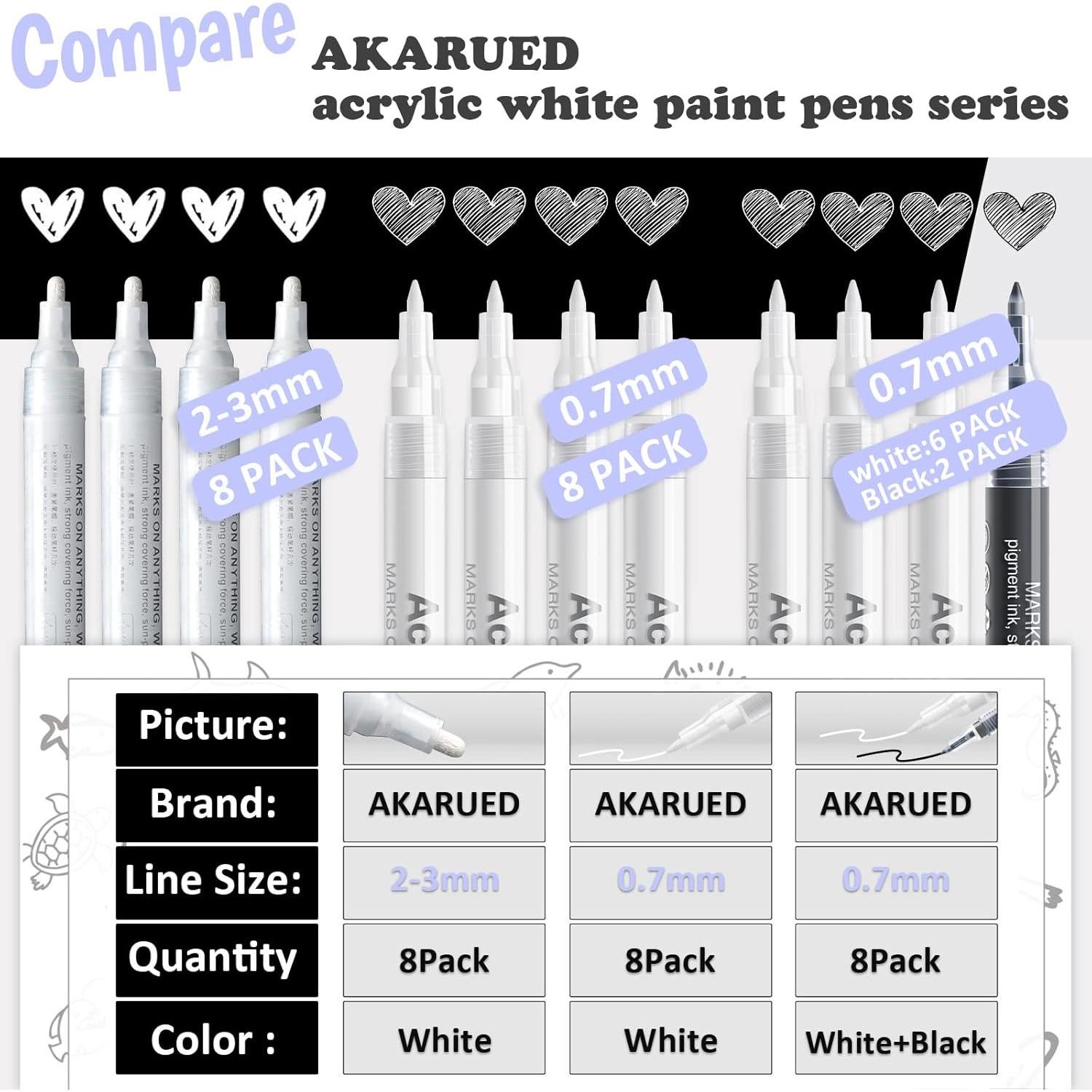 Bolígrafo de Pintura Acrílica AKARUED 0.7mm Paquete de 8