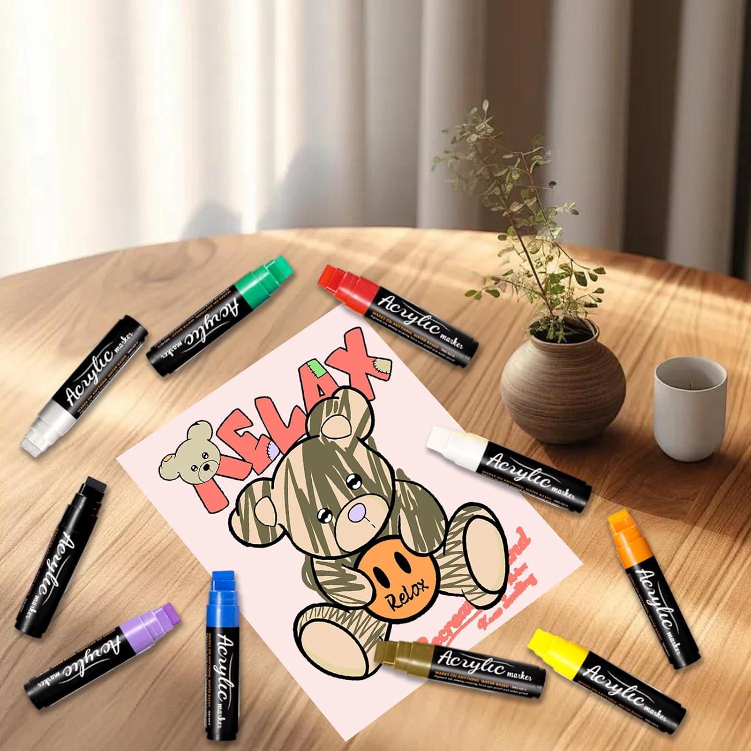 10 Marcadores Acrílicos Jumbo JanFeel 15mm Multicolor