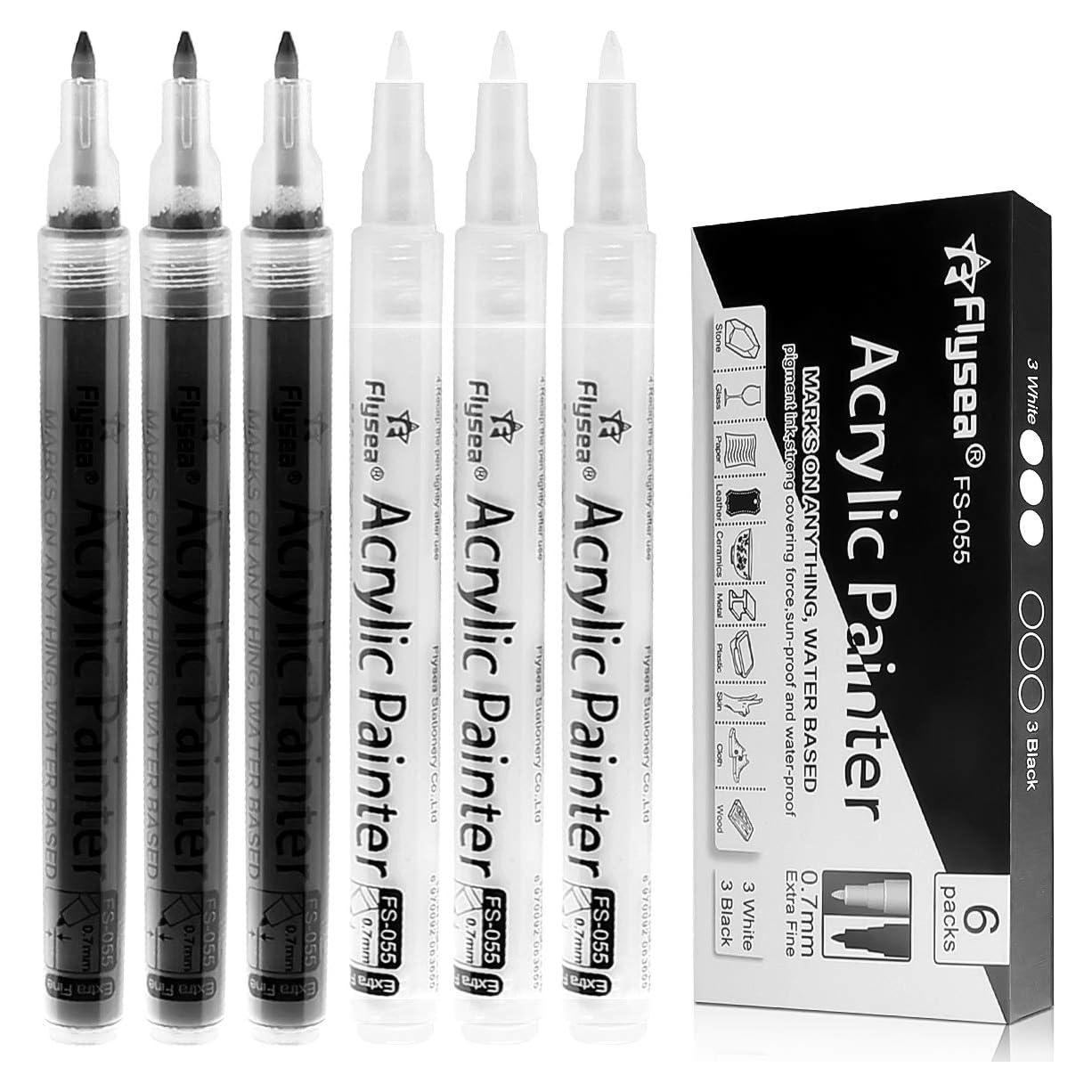 Marcadores de Pintura Acrílica EBOT 0.7mm Paquete de 6 Negro y Blanco