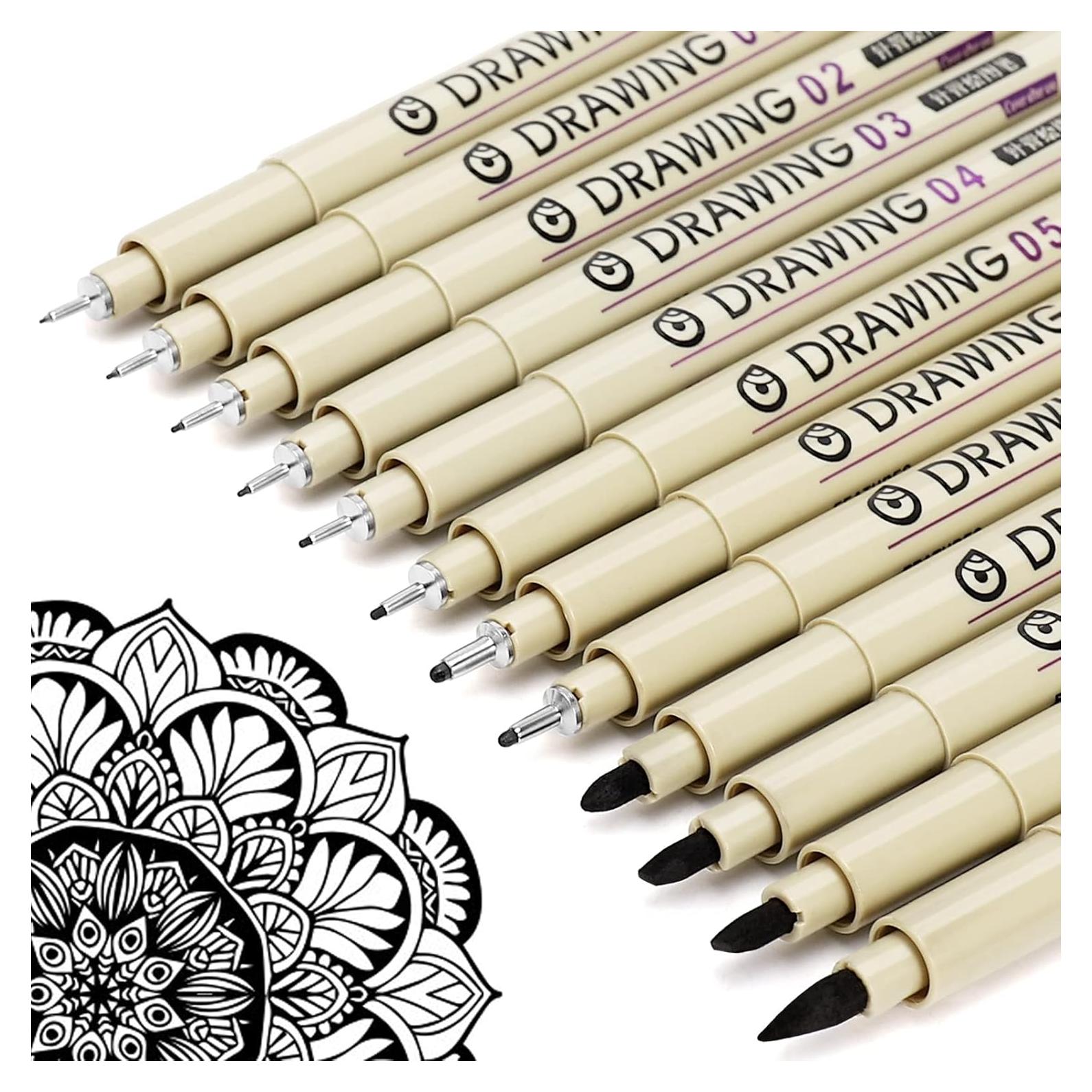 Plumas de Dibujo Muchcute 12 Puntas Negras a Prueba de Agua