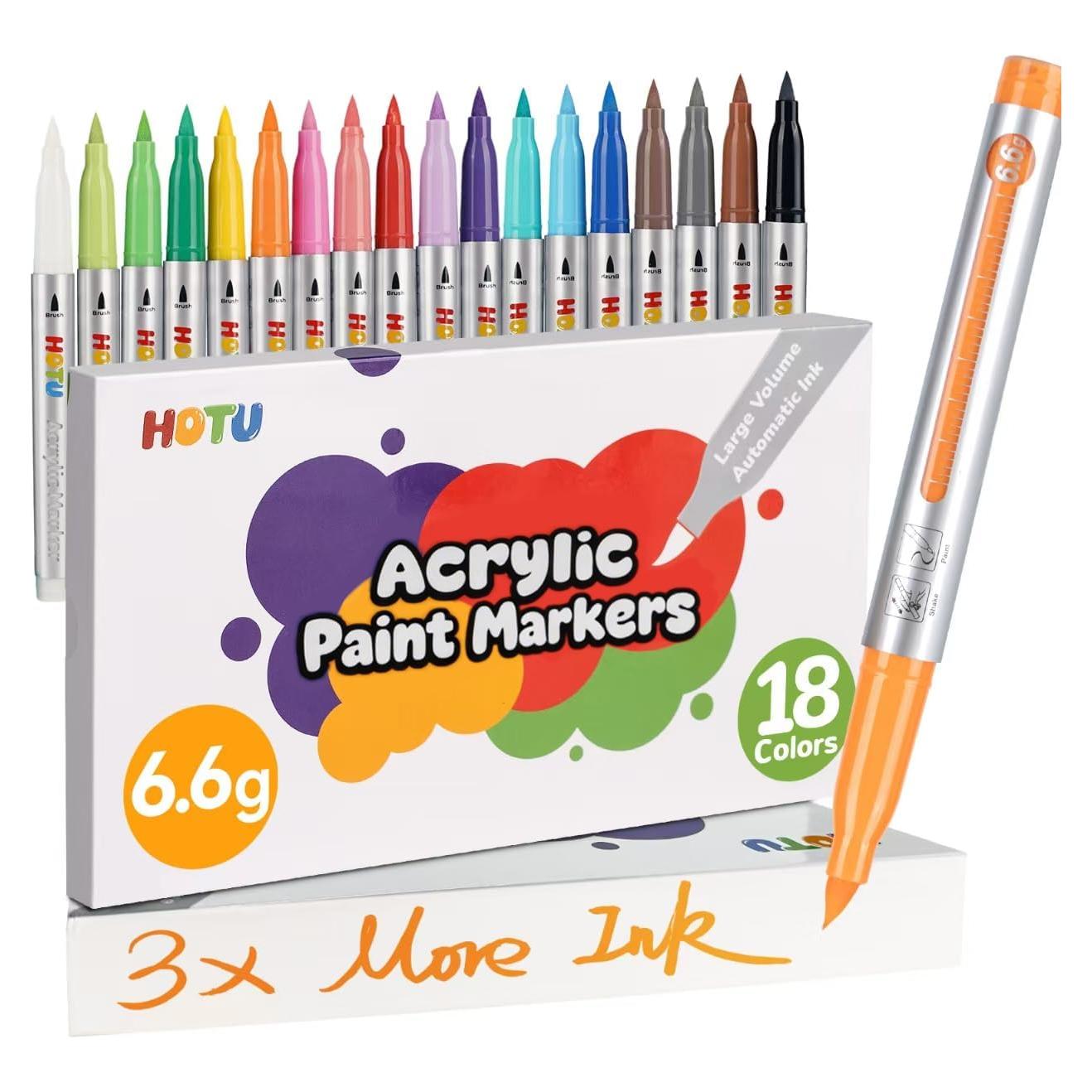 Marcadores de Pintura Acrílica Punta Pincel HOTU 18 Colores