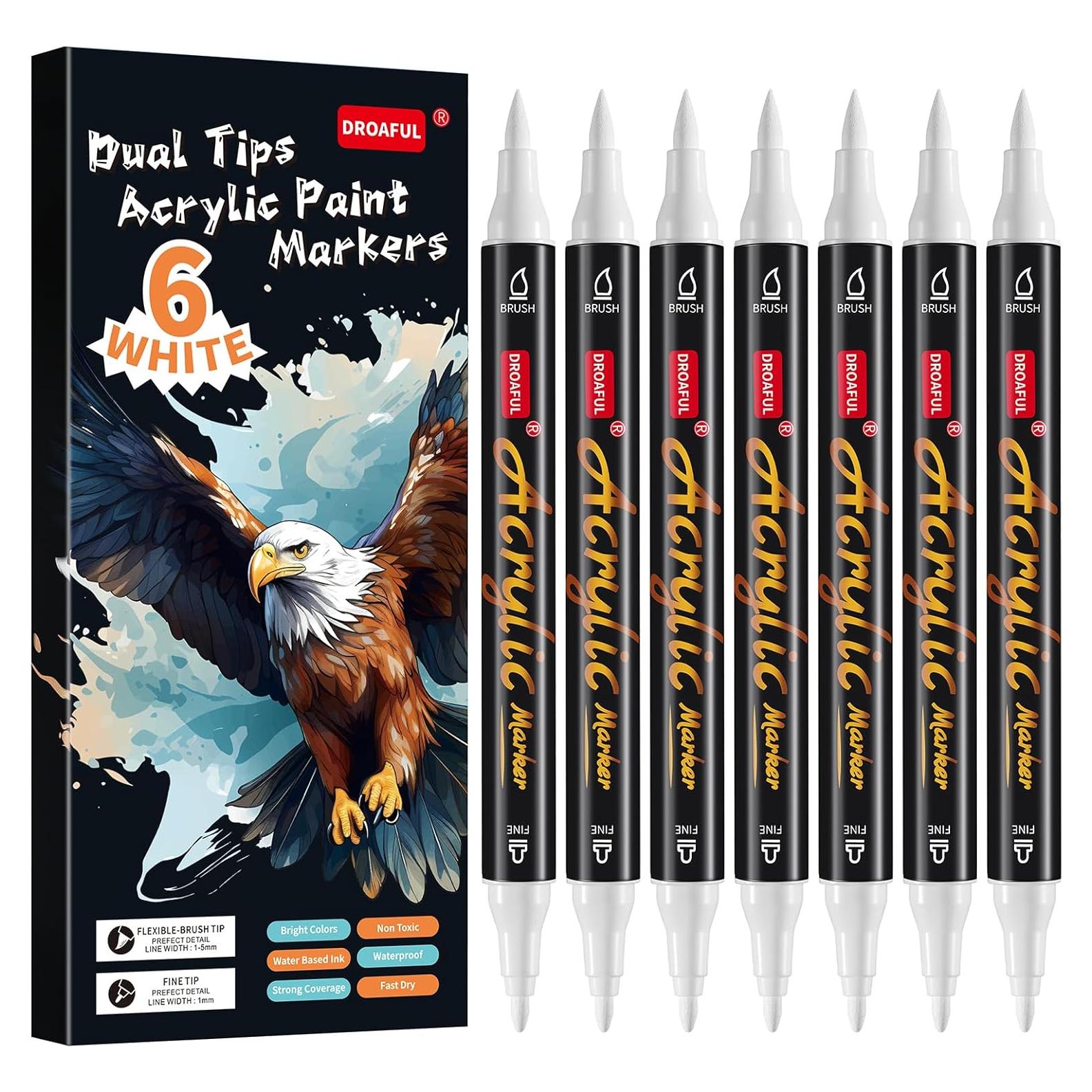Marcadores de Pintura Acrílica Blanca Droaful - 6 Piezas Doble Punta