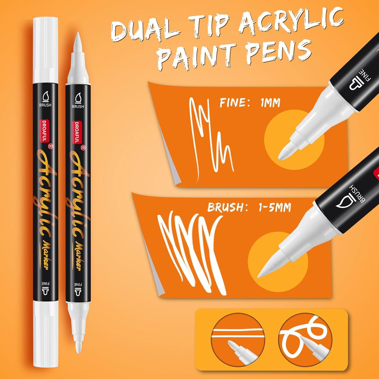 Marcadores de Pintura Acrílica Blanca Droaful - 6 Piezas Doble Punta