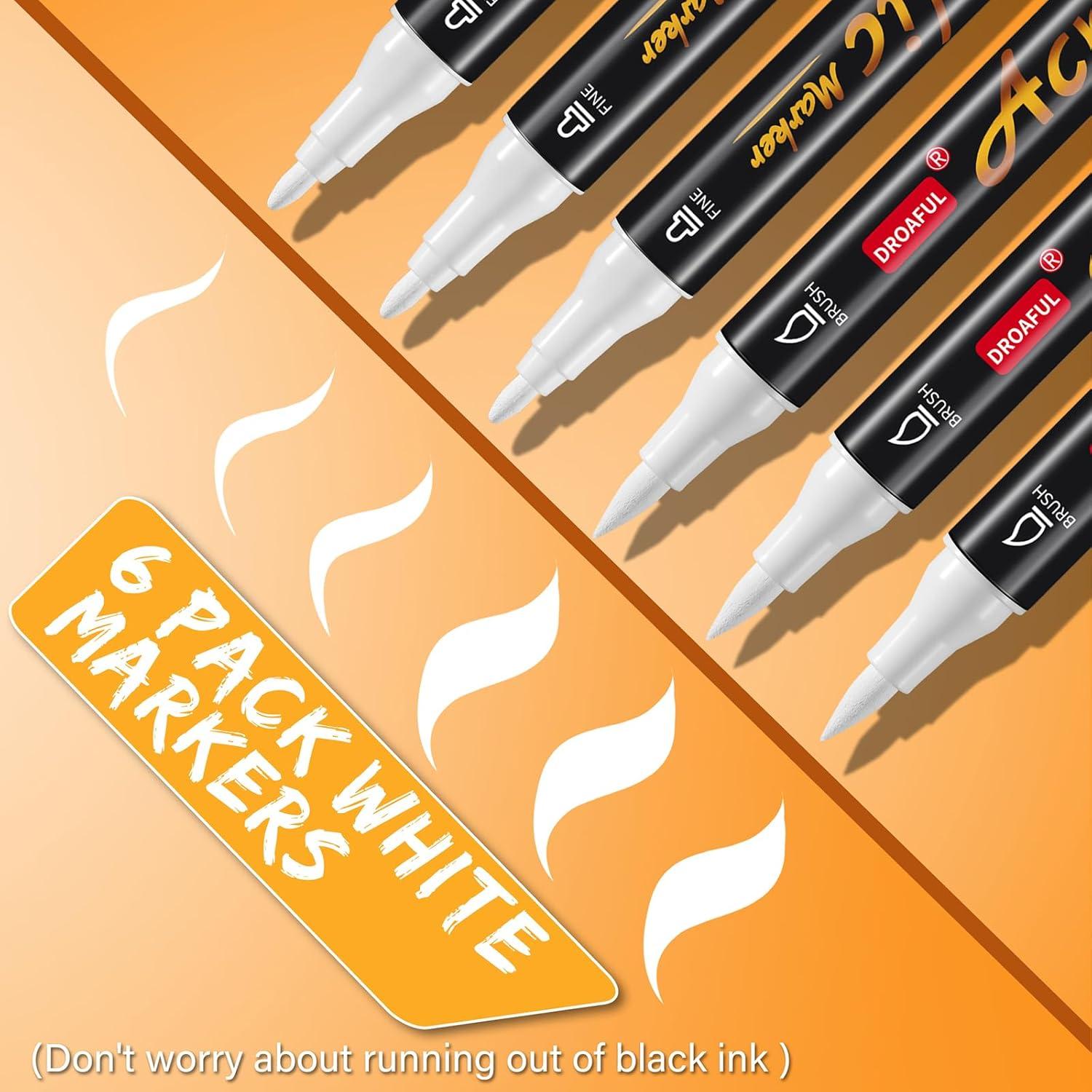 Marcadores de Pintura Acrílica Blanca Droaful - 6 Piezas Doble Punta