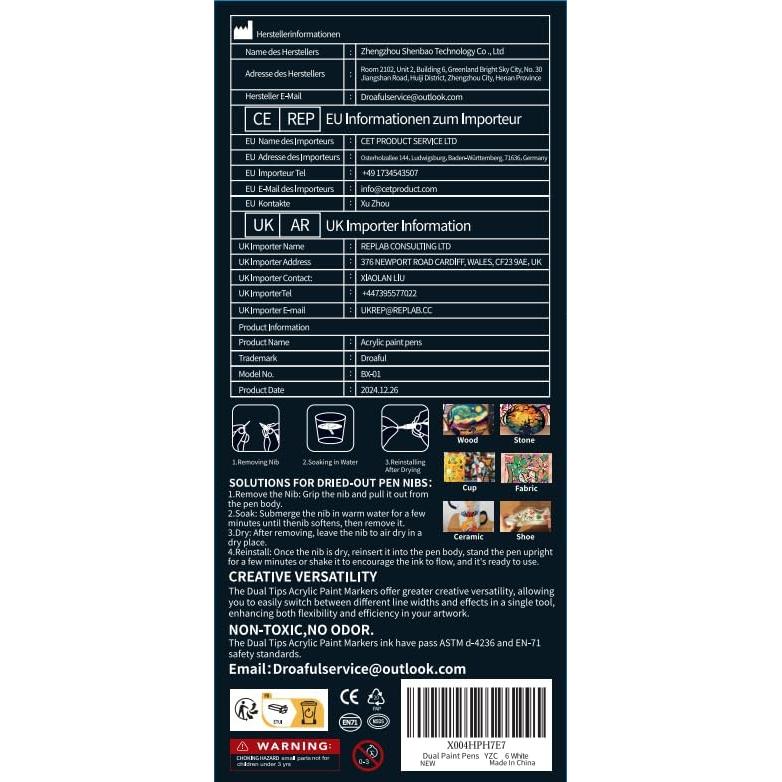 Marcadores de Pintura Acrílica Blanca Droaful - 6 Piezas Doble Punta