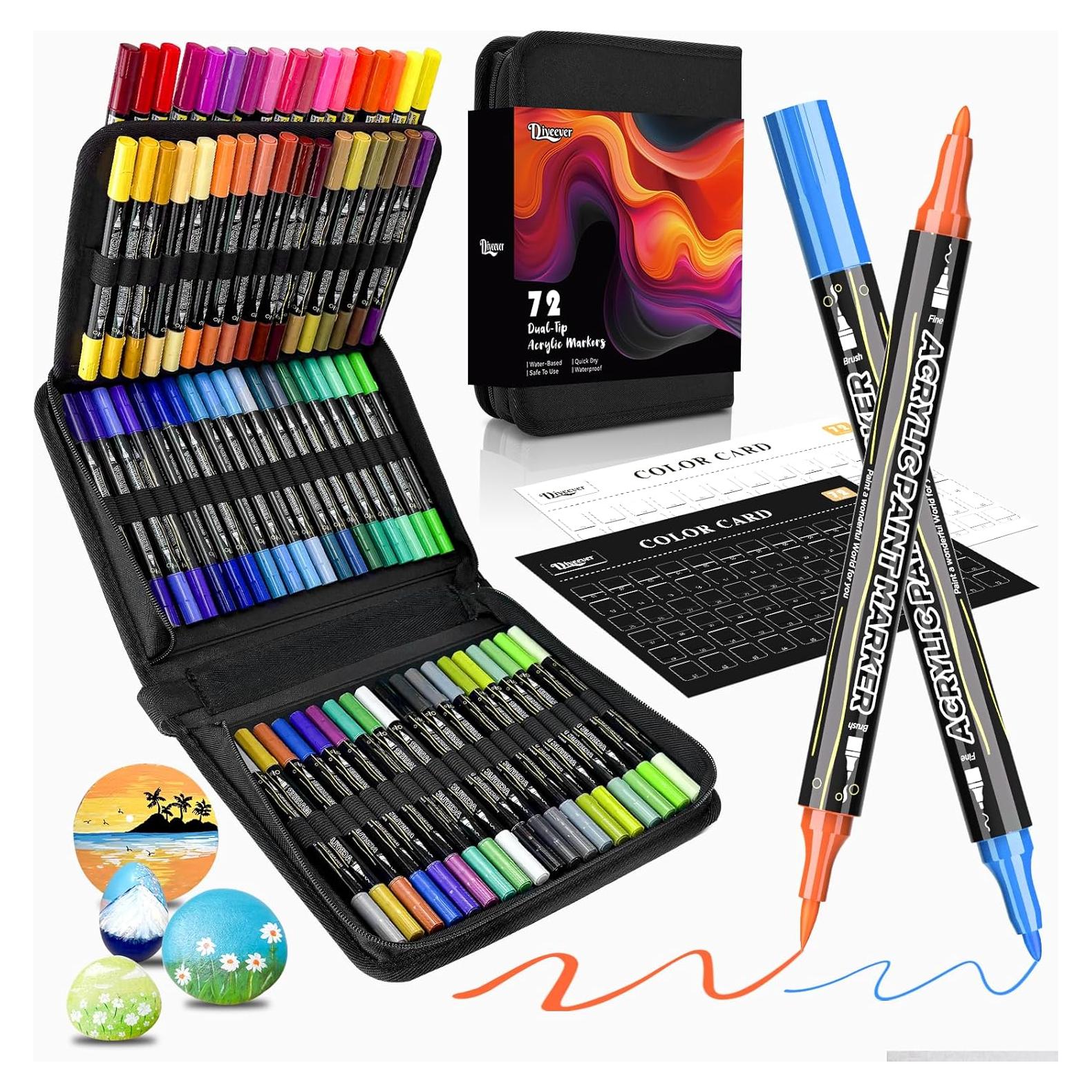72 Marcadores Acrílicos Diyeever Doble Punta Multicolor