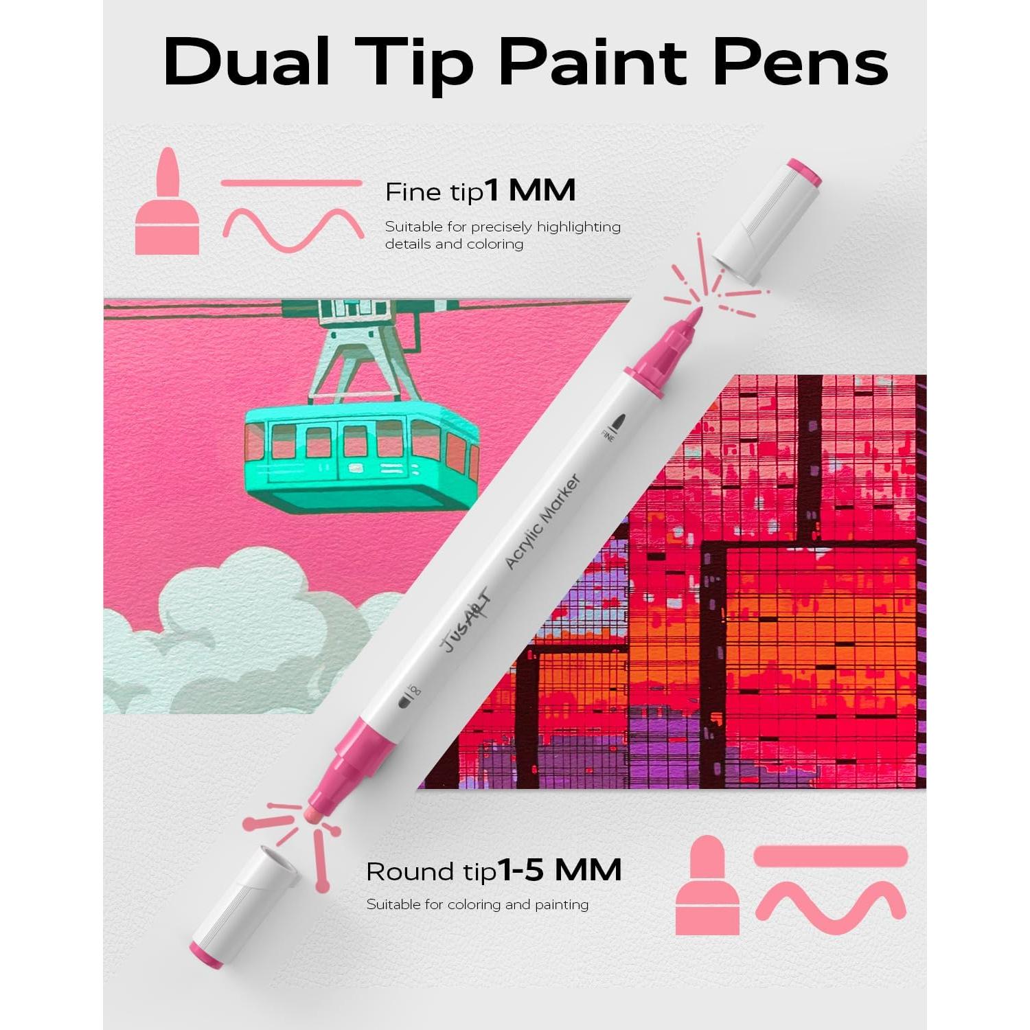 Marcadores de Pintura Acrílica JusArt 48 Colores Doble Punta