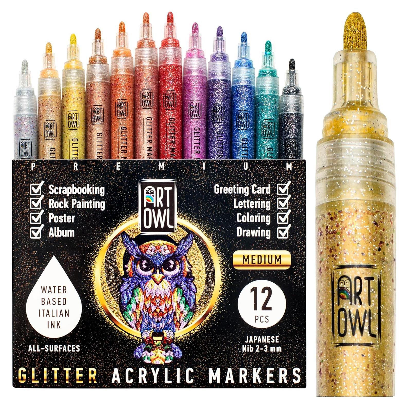 Set de 12 Marcadores Acrílicos Brillantes Art Owl 2-3mm