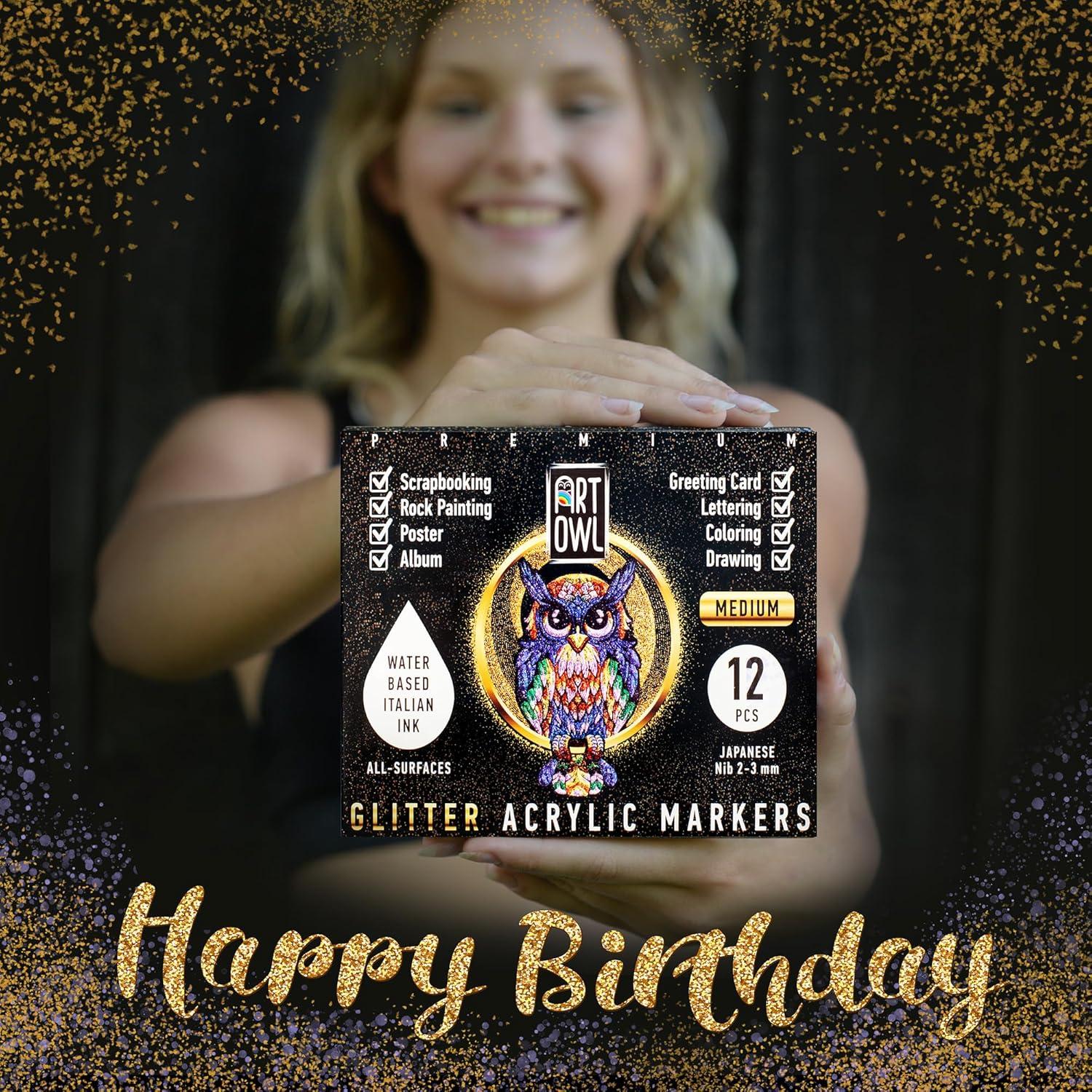 Set de 12 Marcadores Acrílicos Brillantes Art Owl 2-3mm