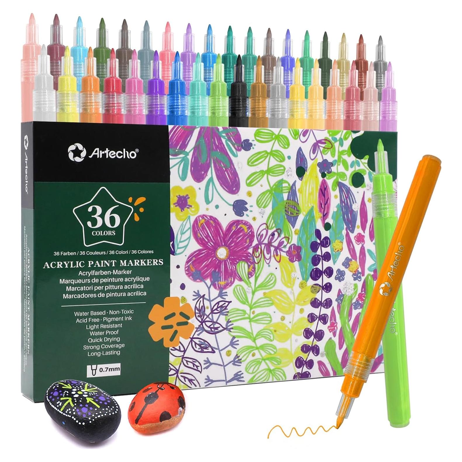 Marcadores de Pintura Acrílica Artecho 36 Colores 0.7mm Punta Fina