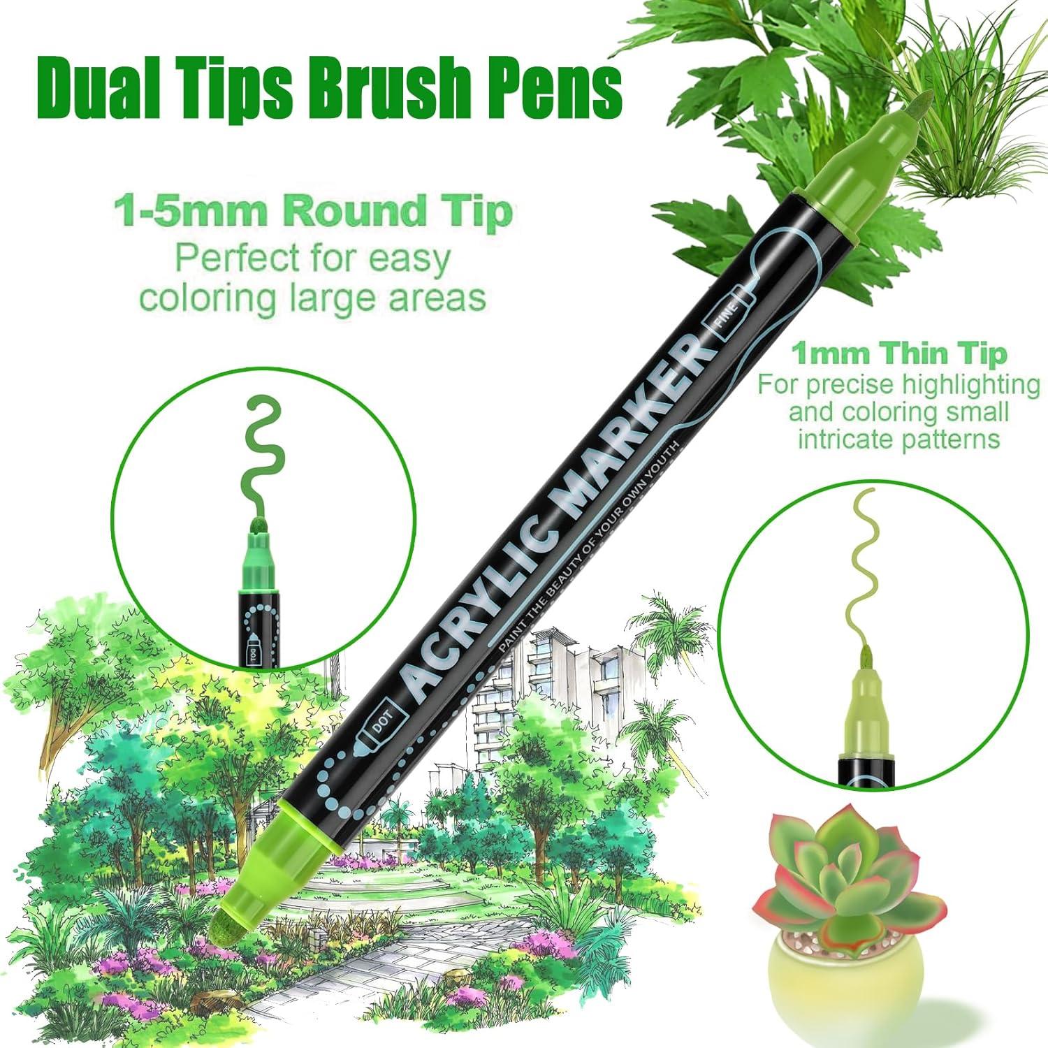 Marcadores Acrílicos Doble Punta ZZWUAPT Verde 1-5mm