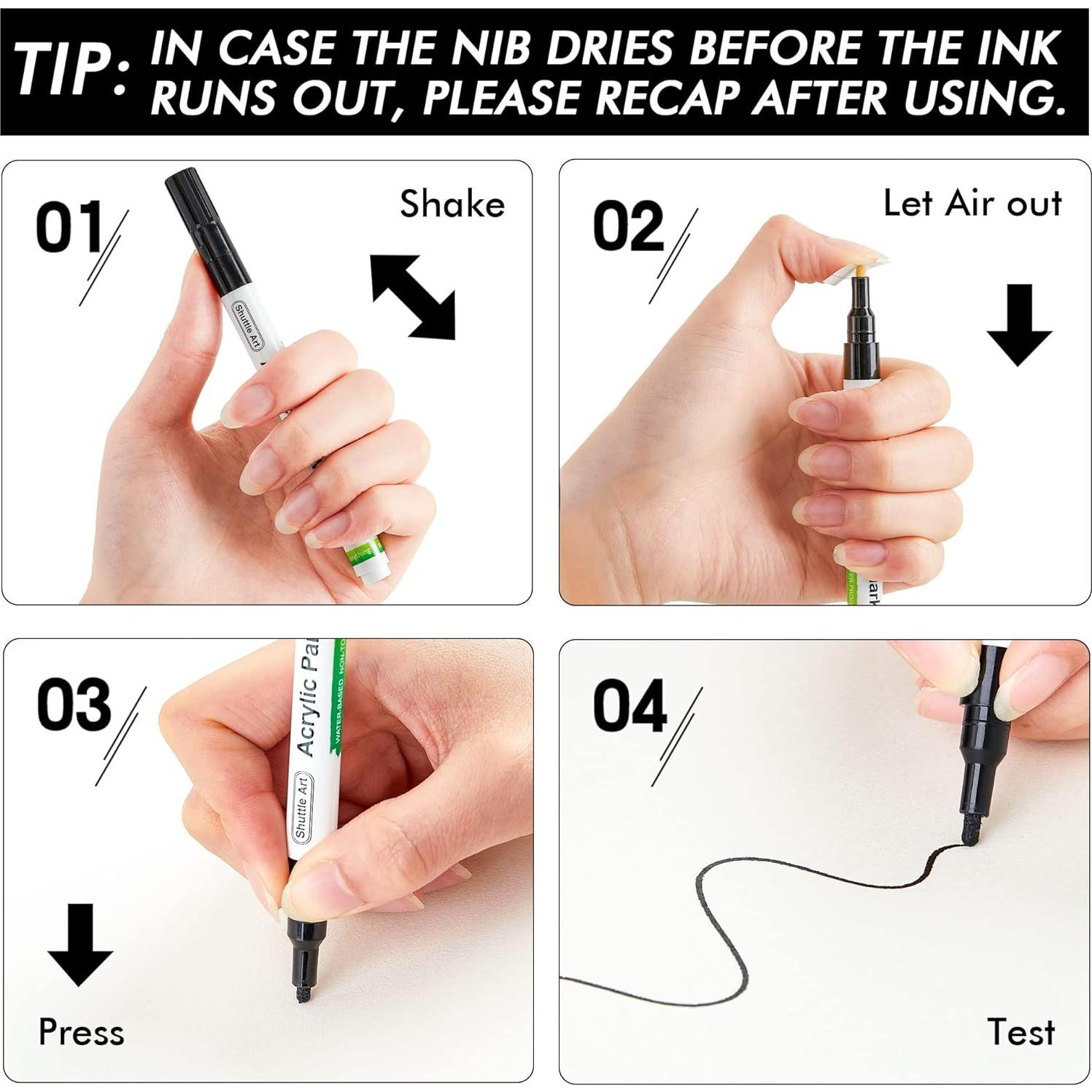 Marcadores de Pintura Acrílica Shuttle Art 20 Pzas Punta Fina Negra