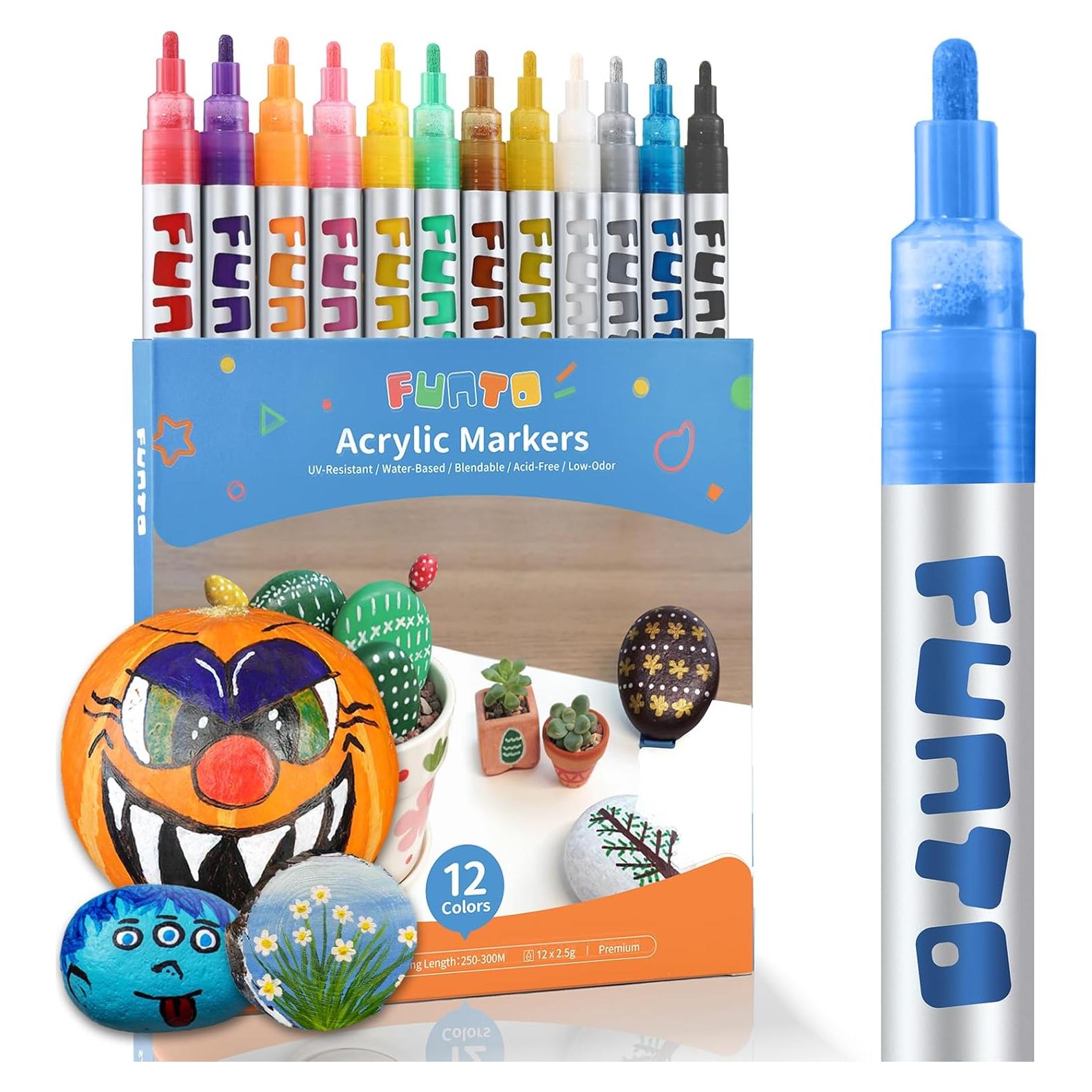 Set de 12 Marcadores de Pintura Acrílica Funto - Multicolor, No Tóxico