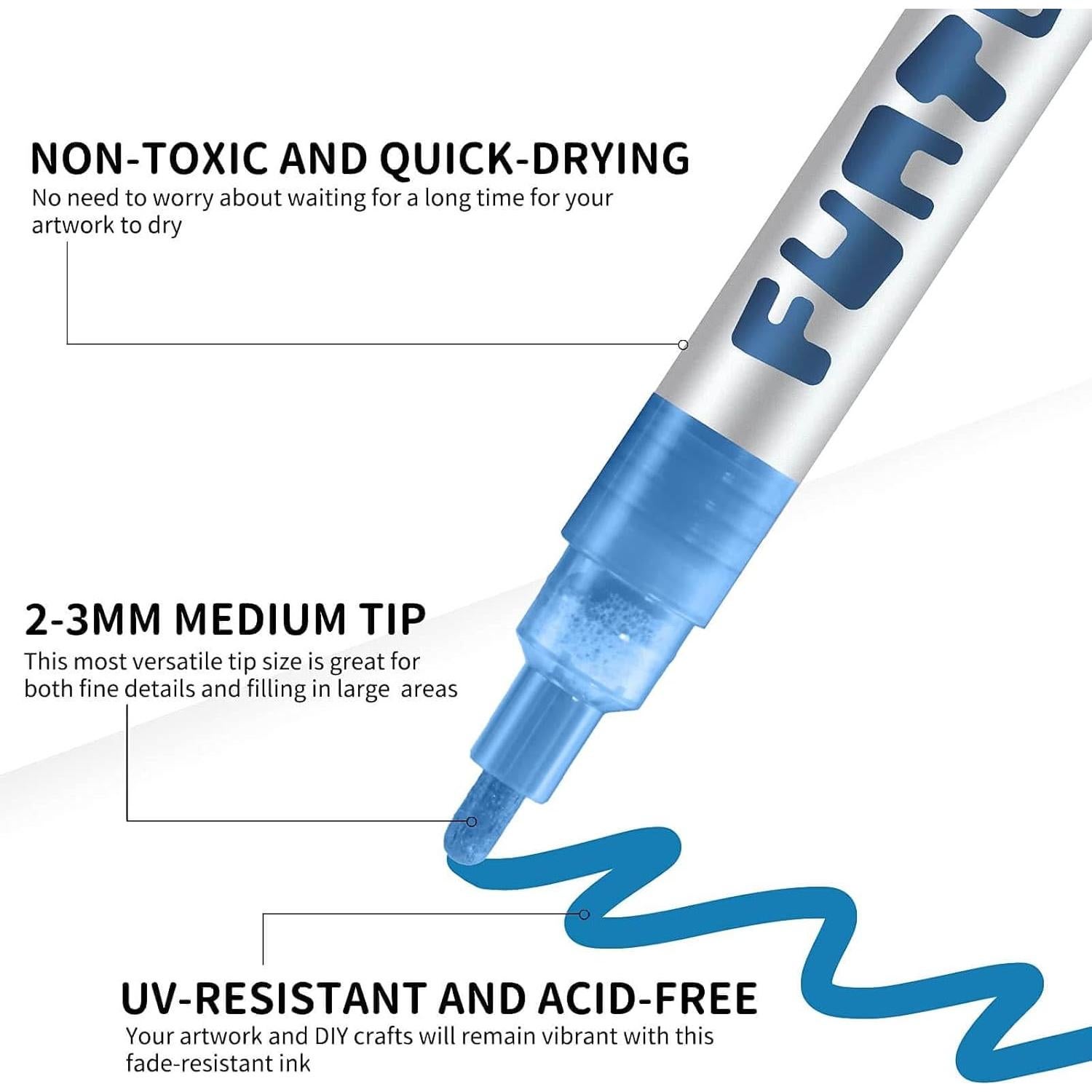 Set de 12 Marcadores de Pintura Acrílica Funto - Multicolor, No Tóxico