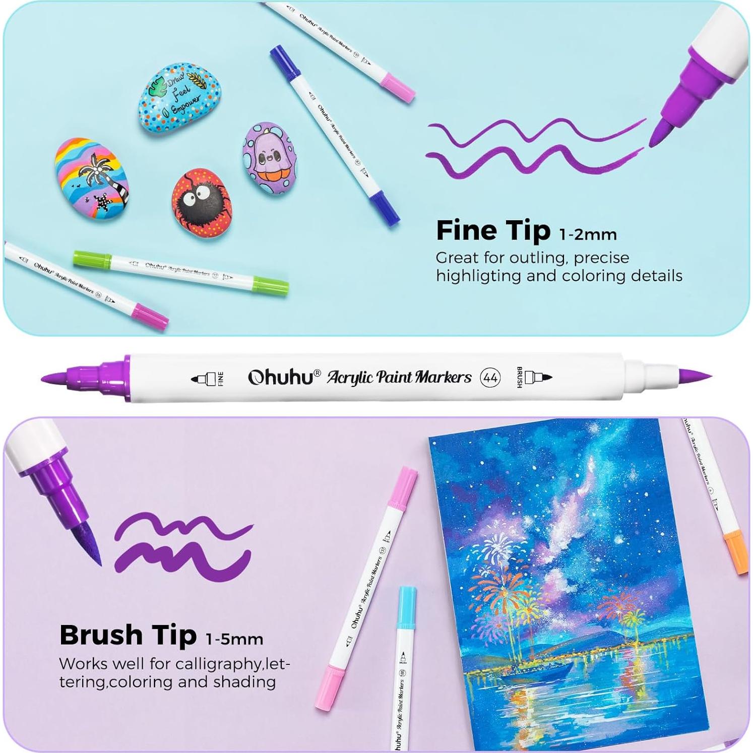 Marcadores Acrílicos Ohuhu 36 Colores Punta Doble Pincel y Fino