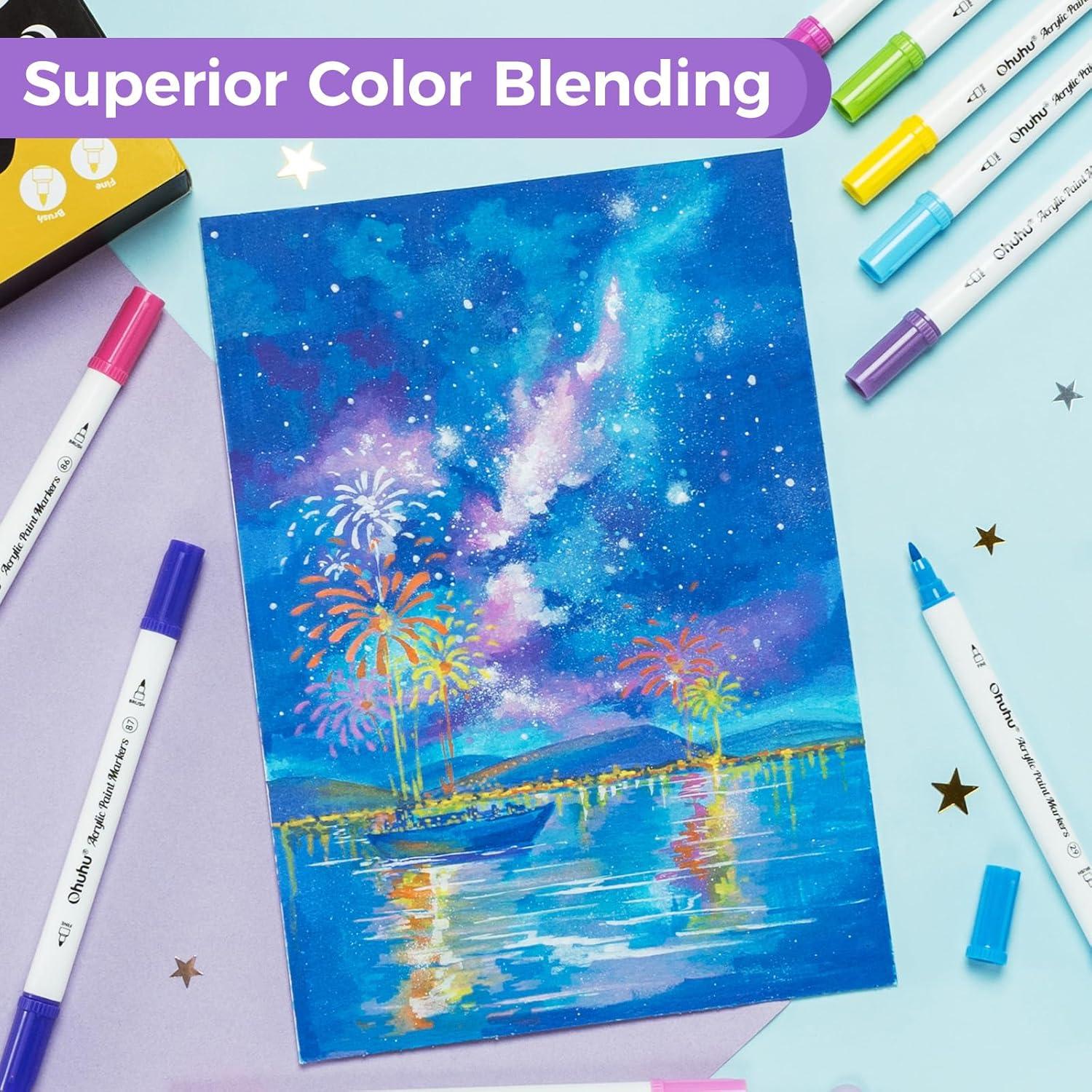 Marcadores Acrílicos Ohuhu 36 Colores Punta Doble Pincel y Fino