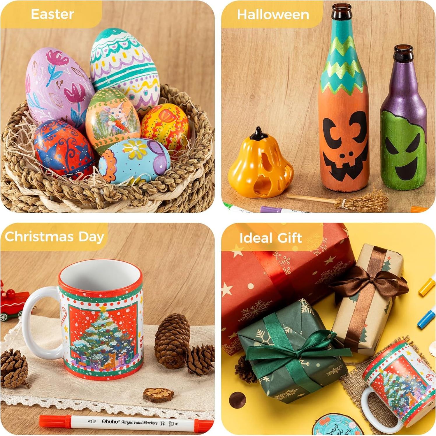 Marcadores Acrílicos Ohuhu 36 Colores Punta Doble Pincel y Fino