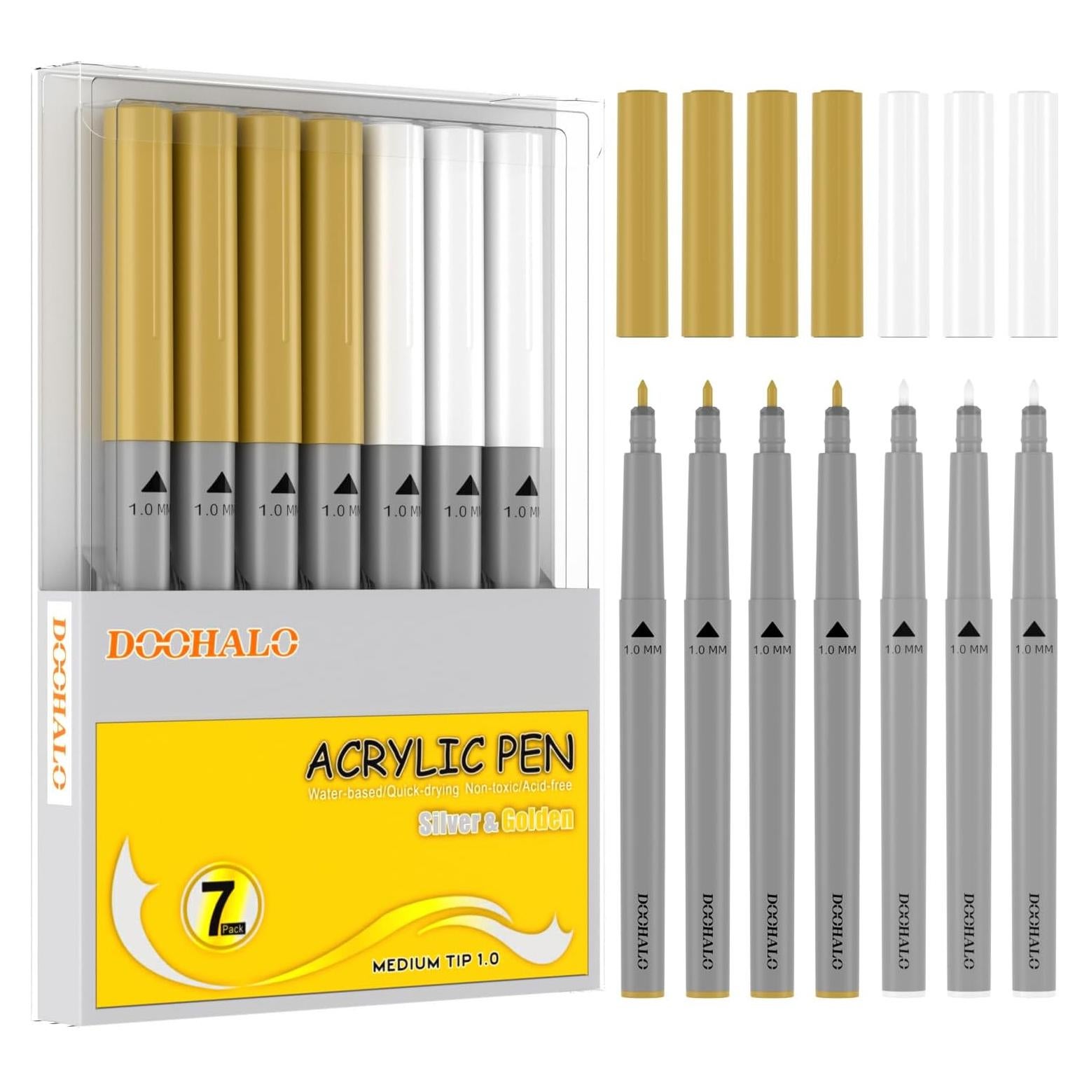 Marcadores Acrílicos DOOHALO 7 Piezas Oro y Plata 1.0 mm