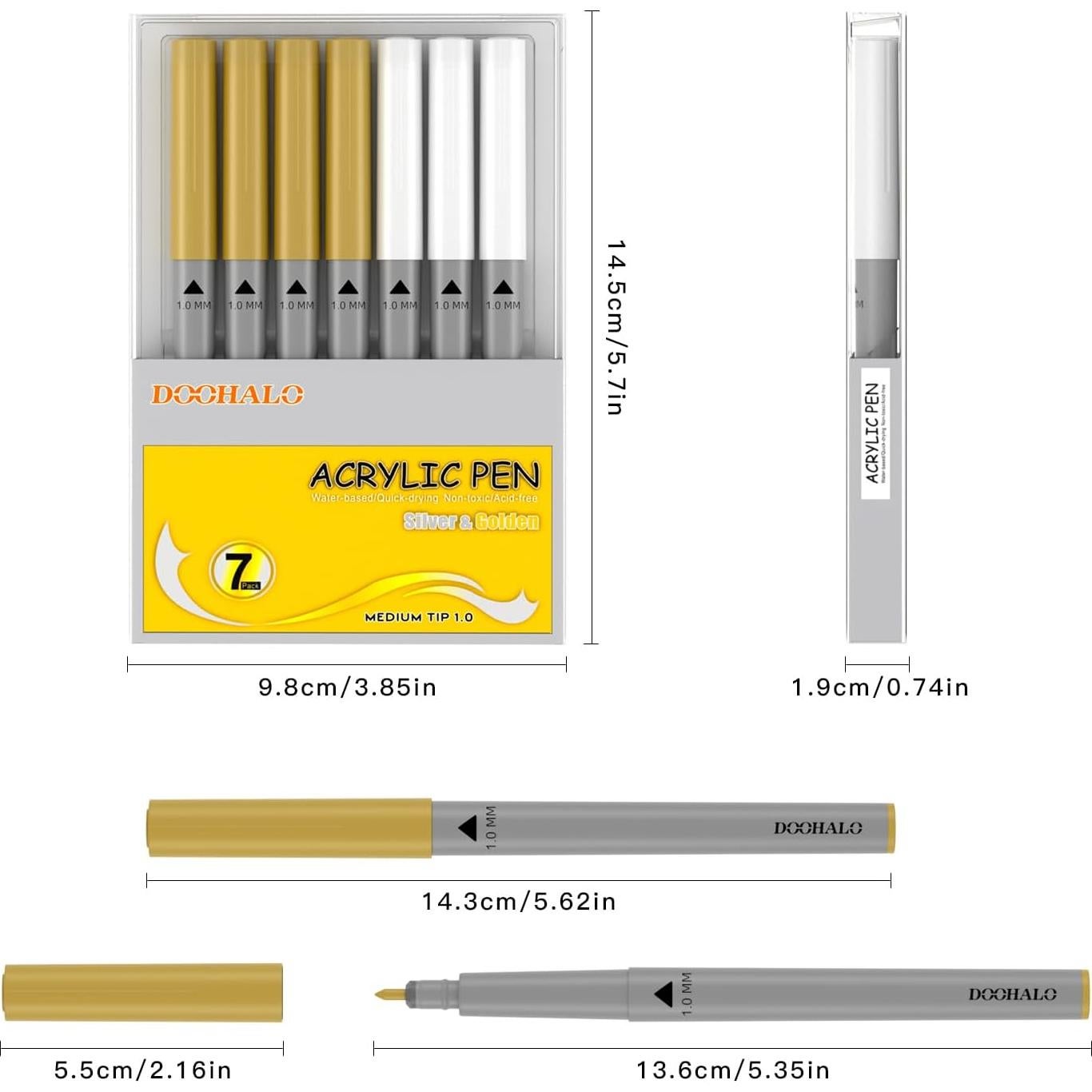 Marcadores Acrílicos DOOHALO 7 Piezas Oro y Plata 1.0 mm