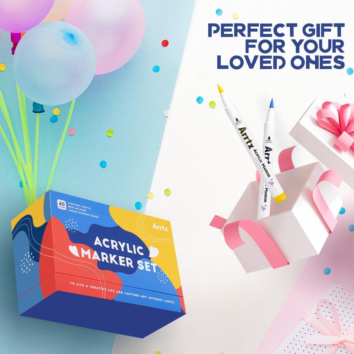 Set de 60 Marcadores Acrílicos Arrtx con Punta de Pincel