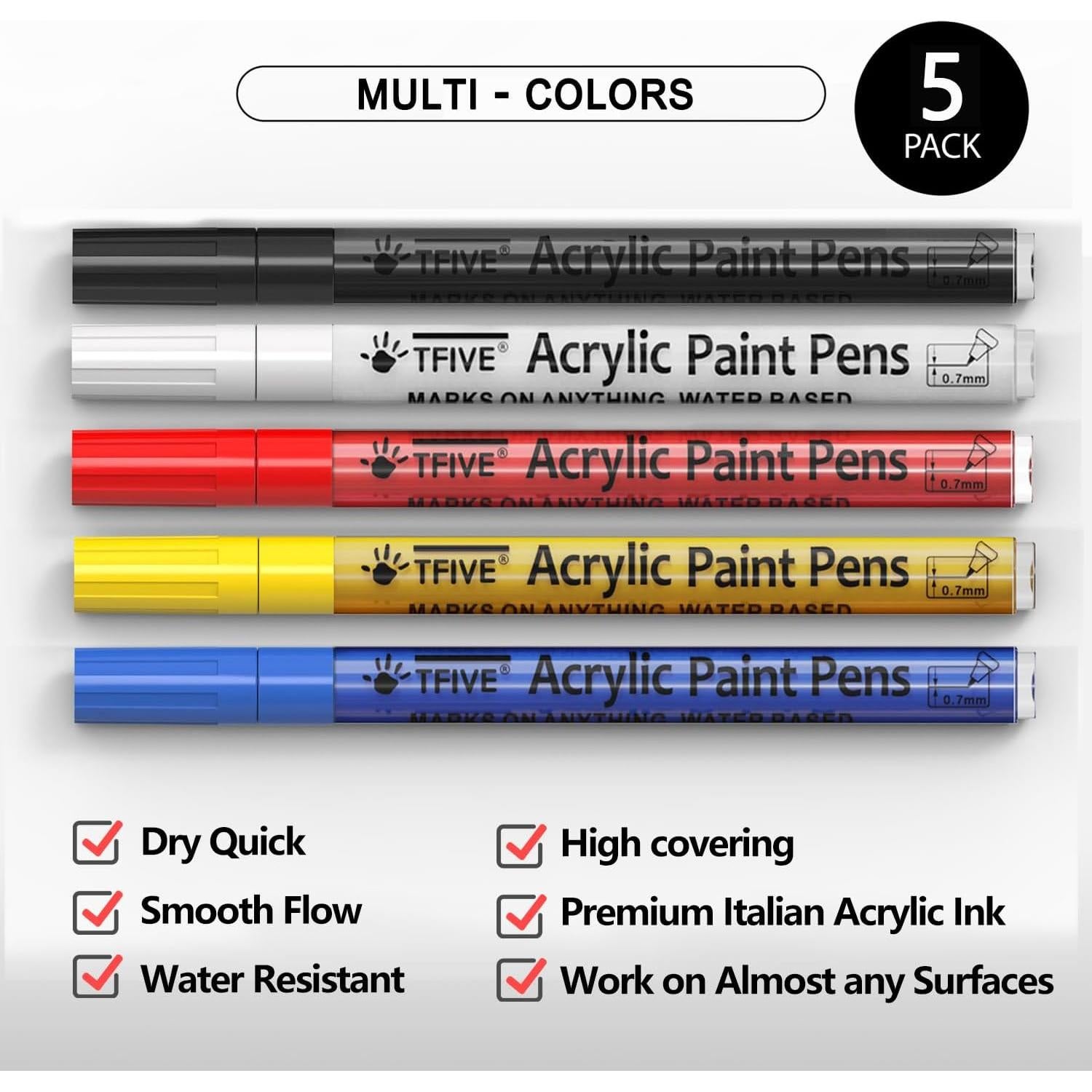 Marcadores de Pintura Acrílica TFIVE - 5 Colores 0.7mm Punta Fina