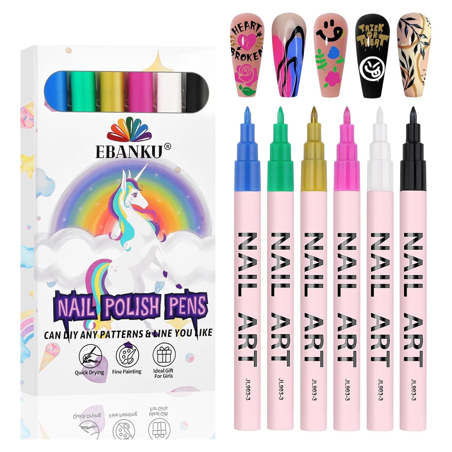 Conjunto de Bolígrafos de Arte de Uñas EBANKU 6 Colores 0.7mm