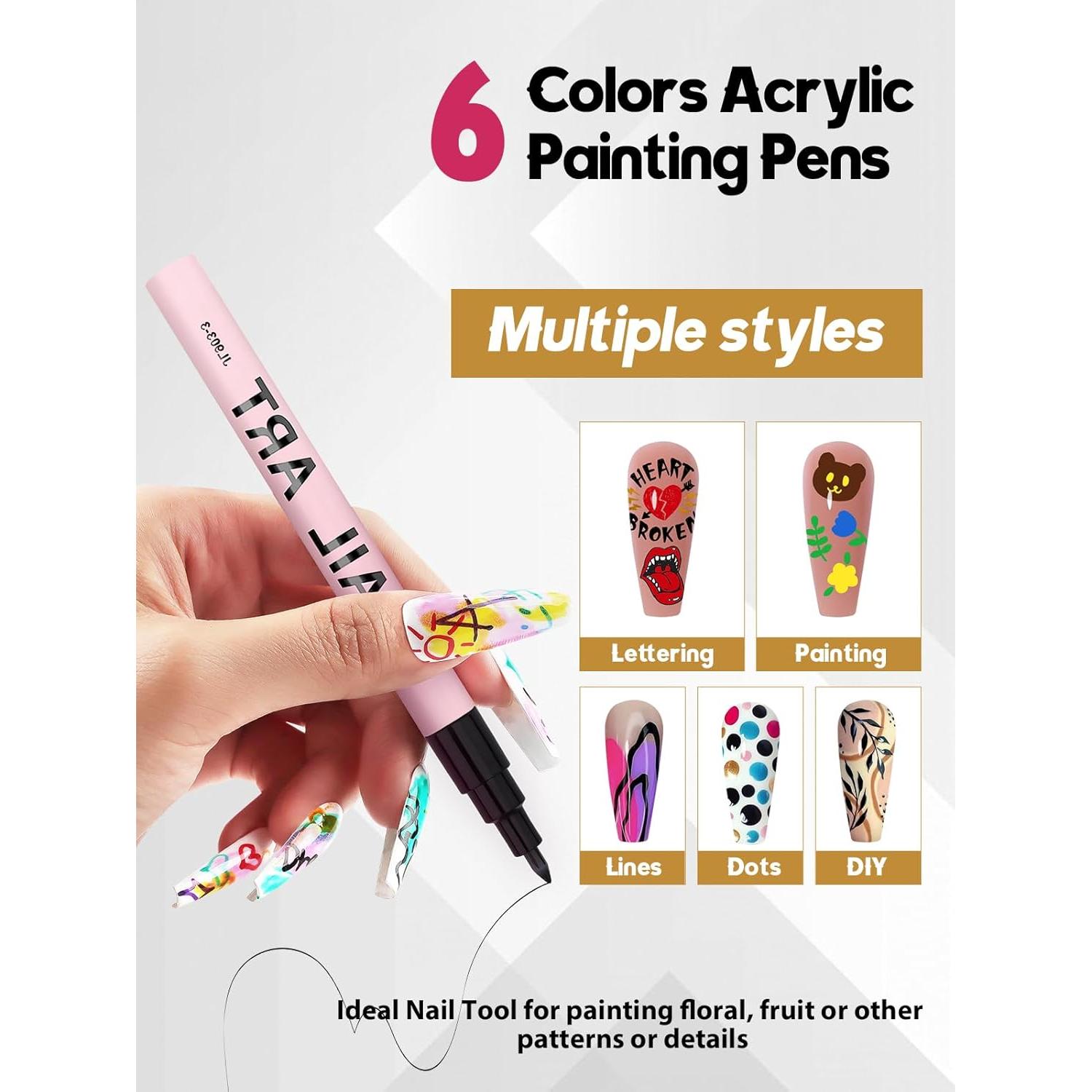 Conjunto de Bolígrafos de Arte de Uñas EBANKU 6 Colores 0.7mm