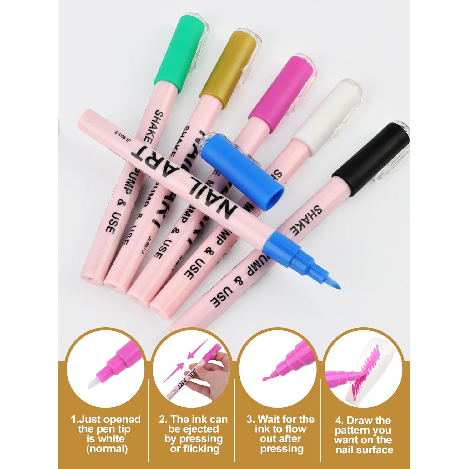 Conjunto de Bolígrafos de Arte de Uñas EBANKU 6 Colores 0.7mm