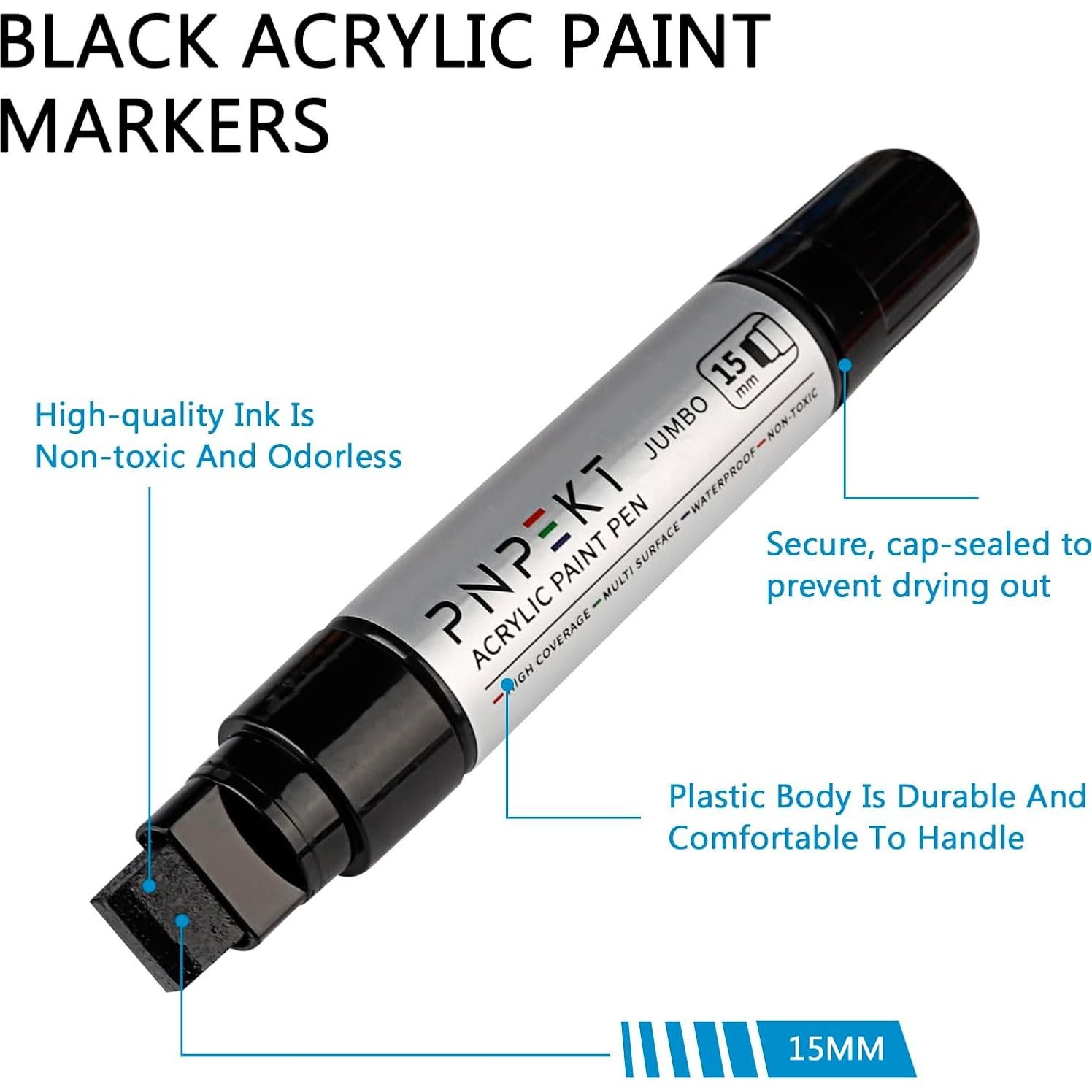 Marcadores de Pintura Acrílica PNPEKT 15mm Negro - 3 Piezas