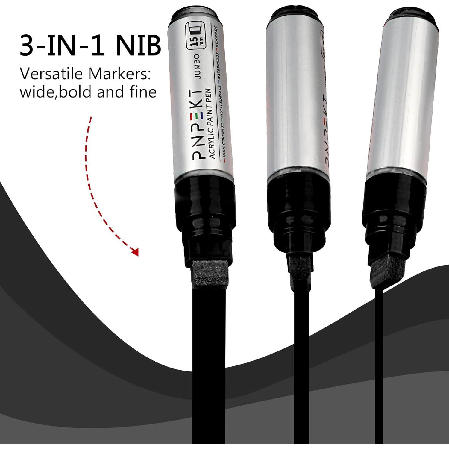 Marcadores de Pintura Acrílica PNPEKT 15mm Negro - 3 Piezas