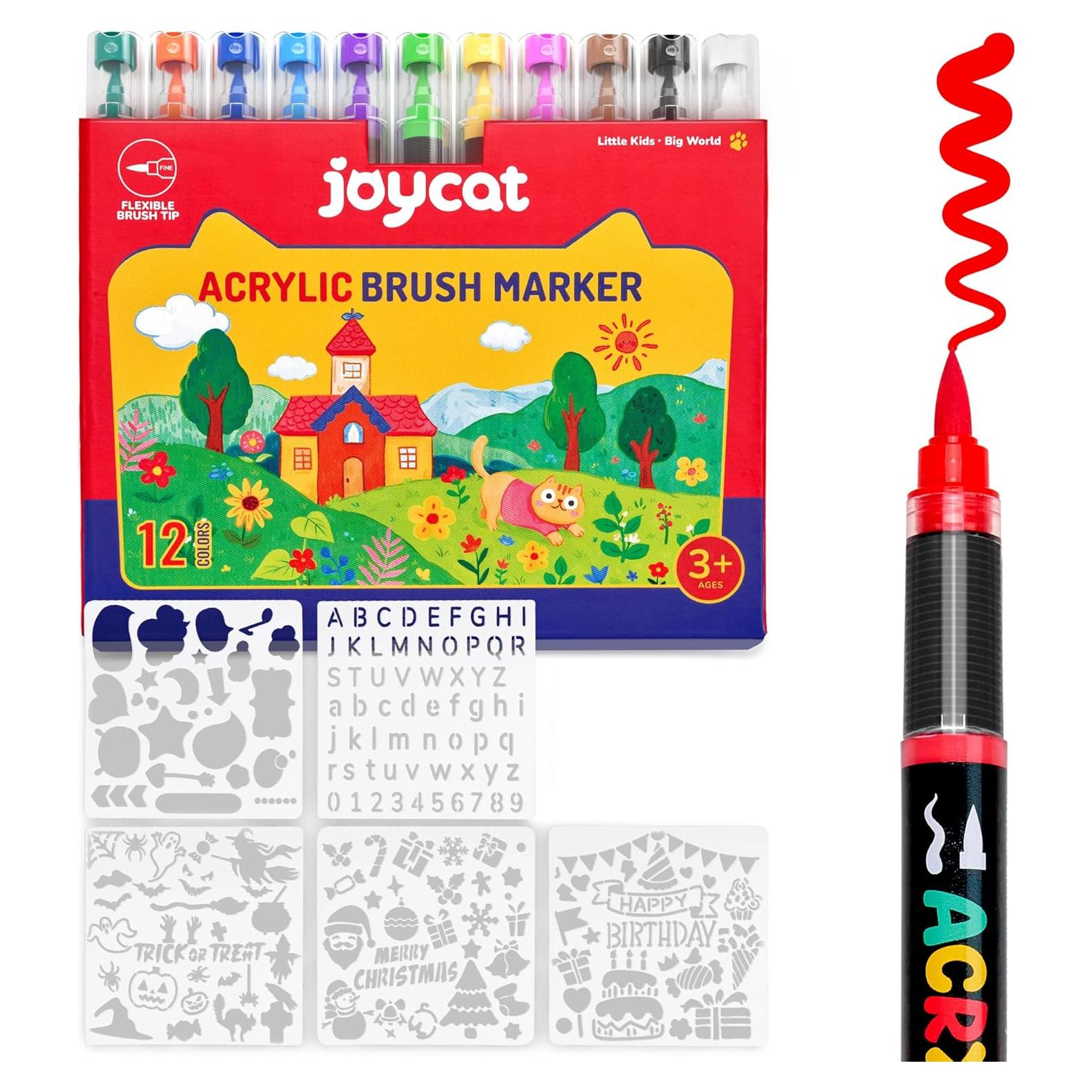 Marcador de Pintura Acrílica JoyCat 12 Colores - Punta de Pincel, Secado Rápido, No Tóxico