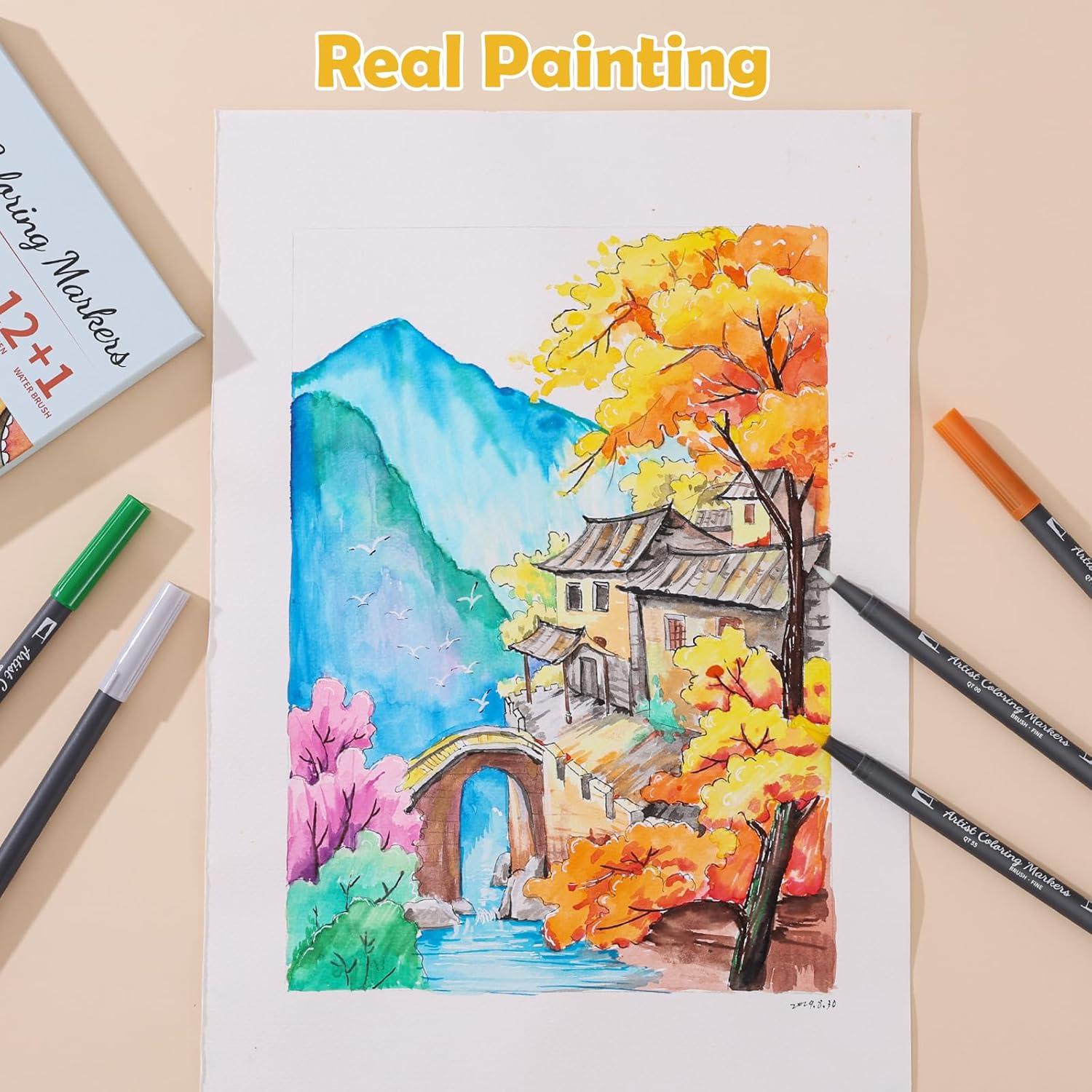 Set de 12 Marcadores de Acuarela TOSHARE con Mezclador Incoloro