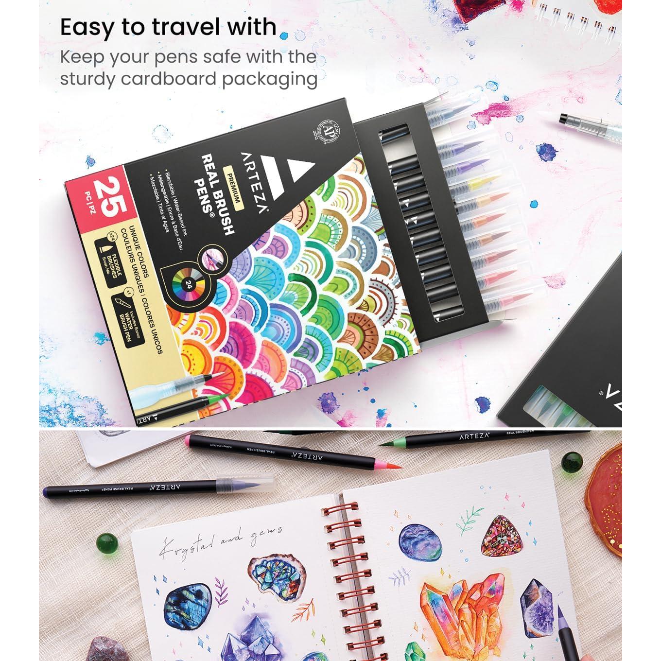 Marcadores de Acuarela Arteza 24 Colores Pincel Flexibles