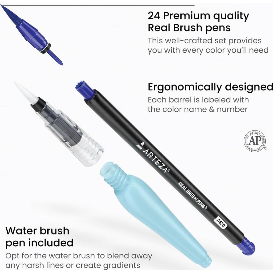 Marcadores de Acuarela Arteza 24 Colores Pincel Flexibles