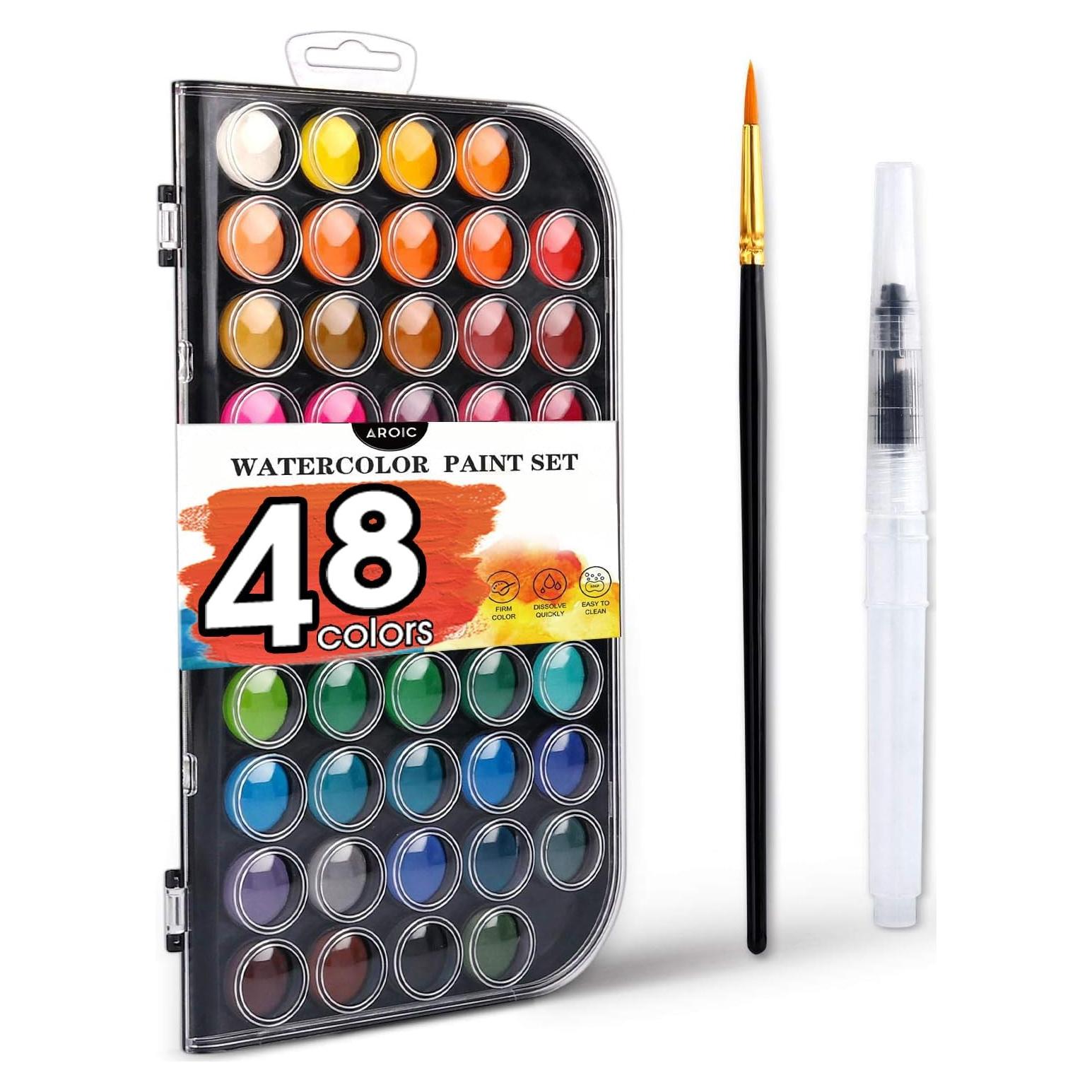 Set de Pintura Acuarela AROIC 48 Colores + 2 Pinceles Recargables