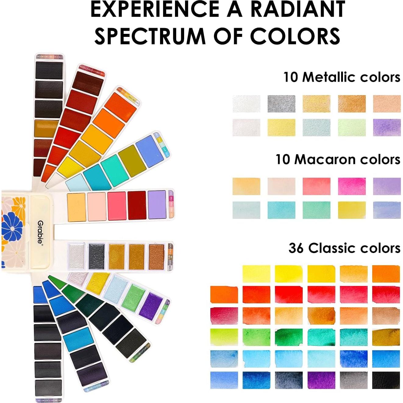 Juego de Acuarela Grabie 56 Colores Portátil con Pincel de Agua