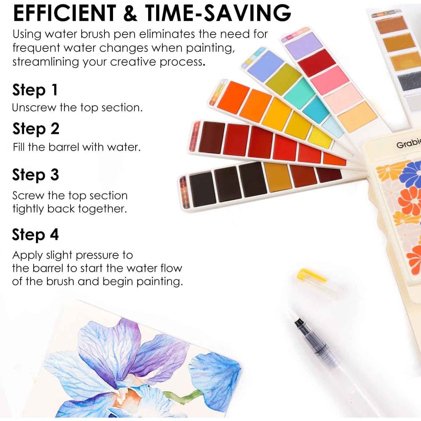 Juego de Acuarela Grabie 56 Colores Portátil con Pincel de Agua