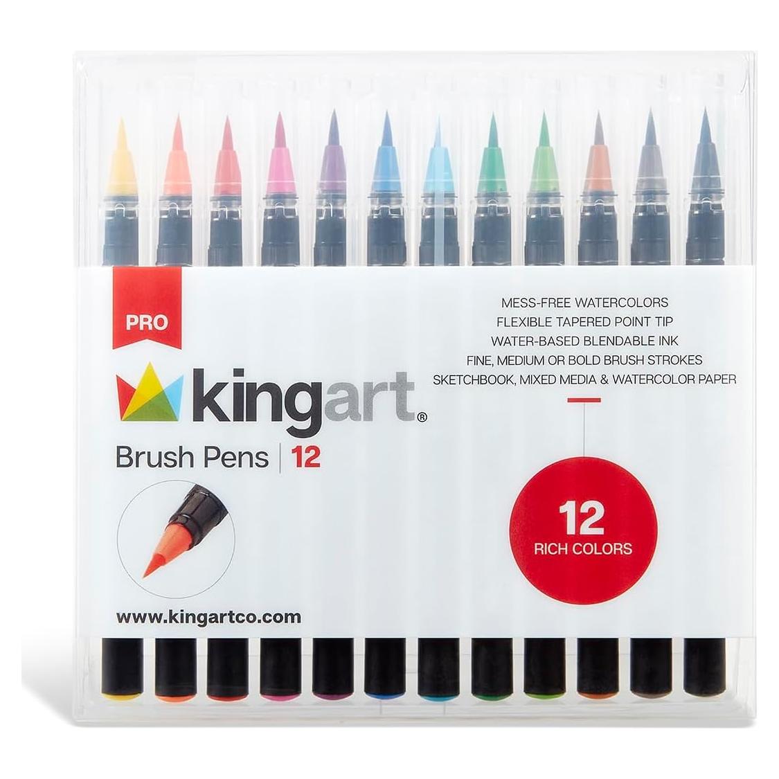 Marcadores de Pincel KINGART 12 Colores Acuarela Nylon