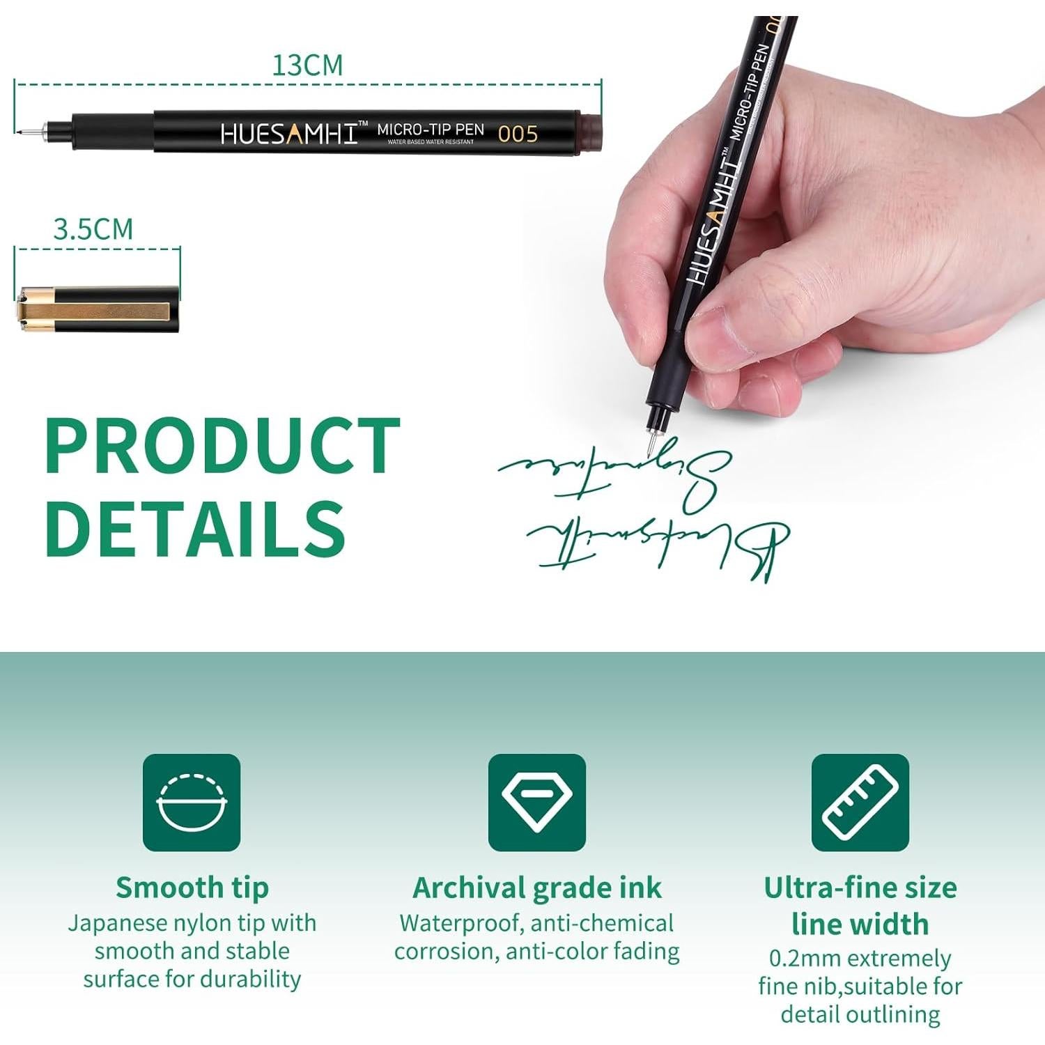 Set de 20 Micro Pen Huesamhi Tinta Impermeable 0.20mm