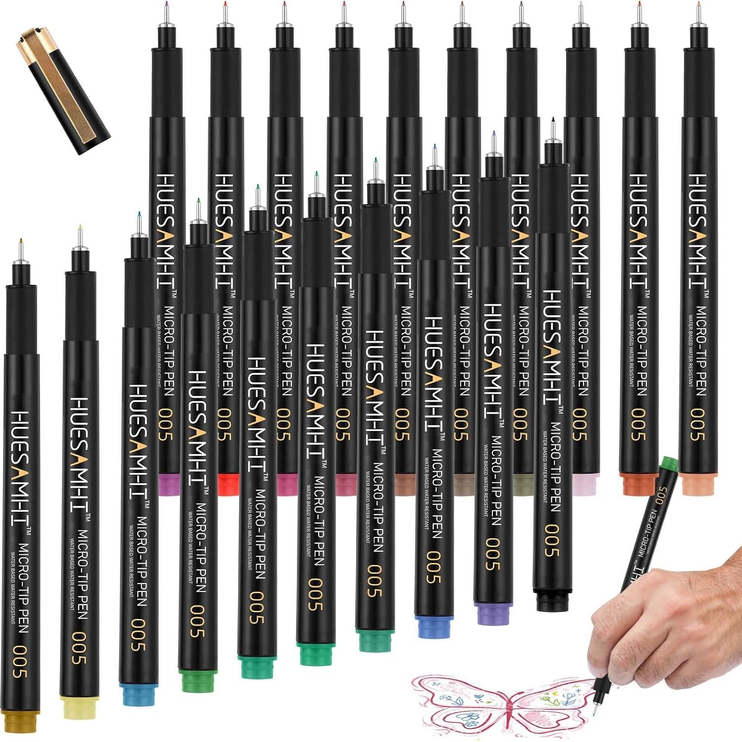 Set de 20 Micro Pen Huesamhi Tinta Impermeable 0.20mm