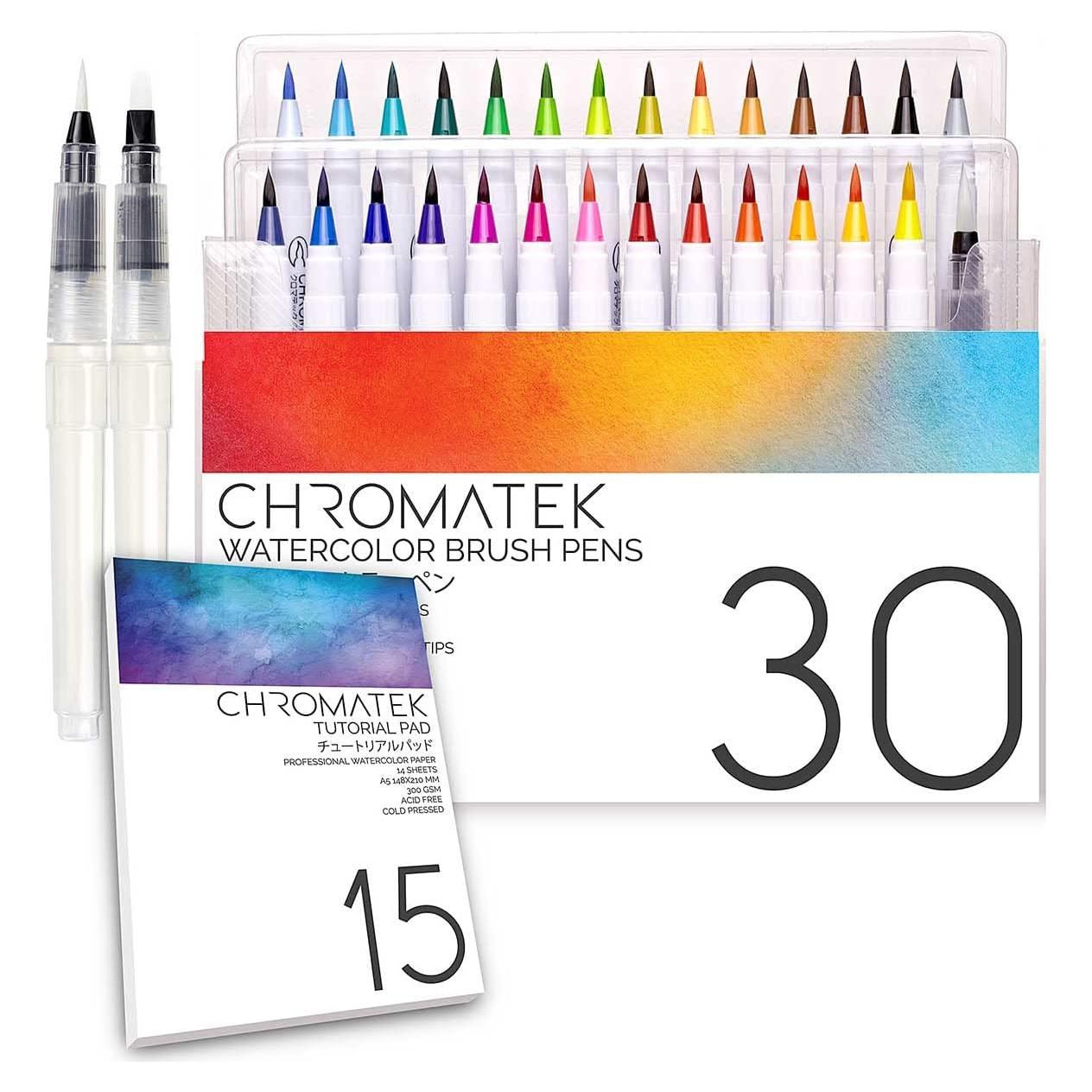 Marcadores de Acuarela Chromatek 27 Colores con Pincel y Tutorial