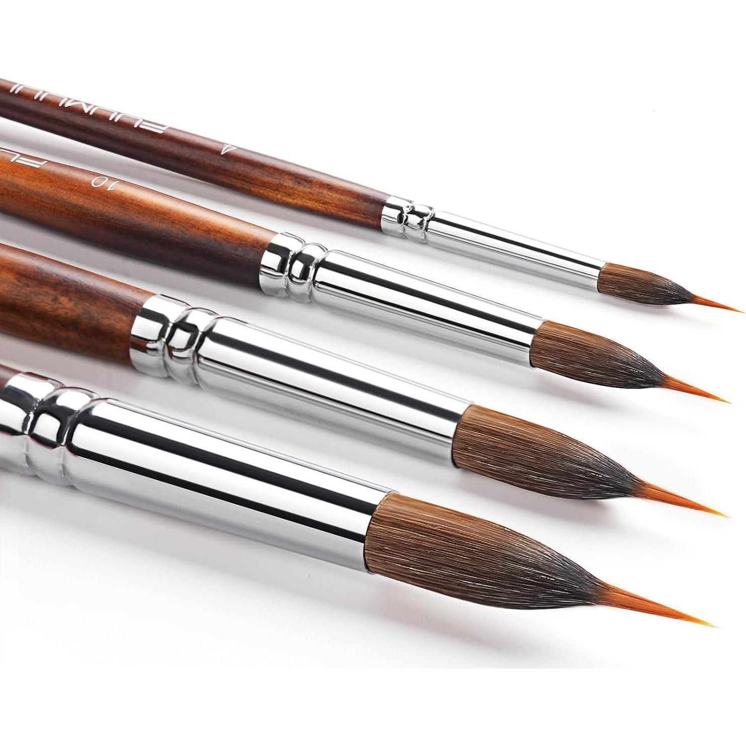 Watercolor Brushes Professional, Fuumuui 4Pcs Extended Needle Point Brushes Synthetic Extra Long Pinhead Brush with Sable Body for Fine Detailing - Watercolor Acrylic Gouache Inks Painting