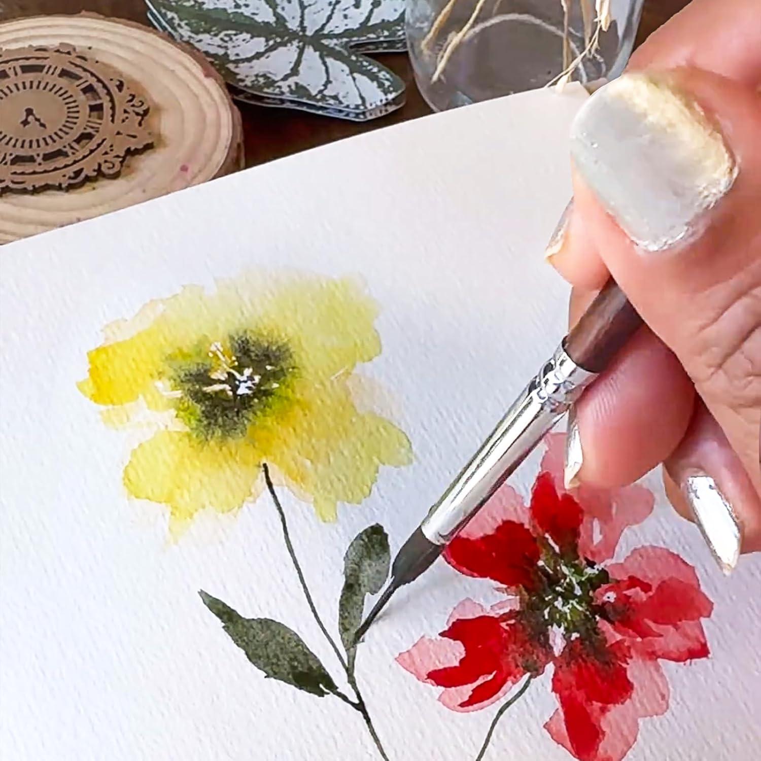 Watercolor Brushes Professional, Fuumuui 4Pcs Extended Needle Point Brushes Synthetic Extra Long Pinhead Brush with Sable Body for Fine Detailing - Watercolor Acrylic Gouache Inks Painting