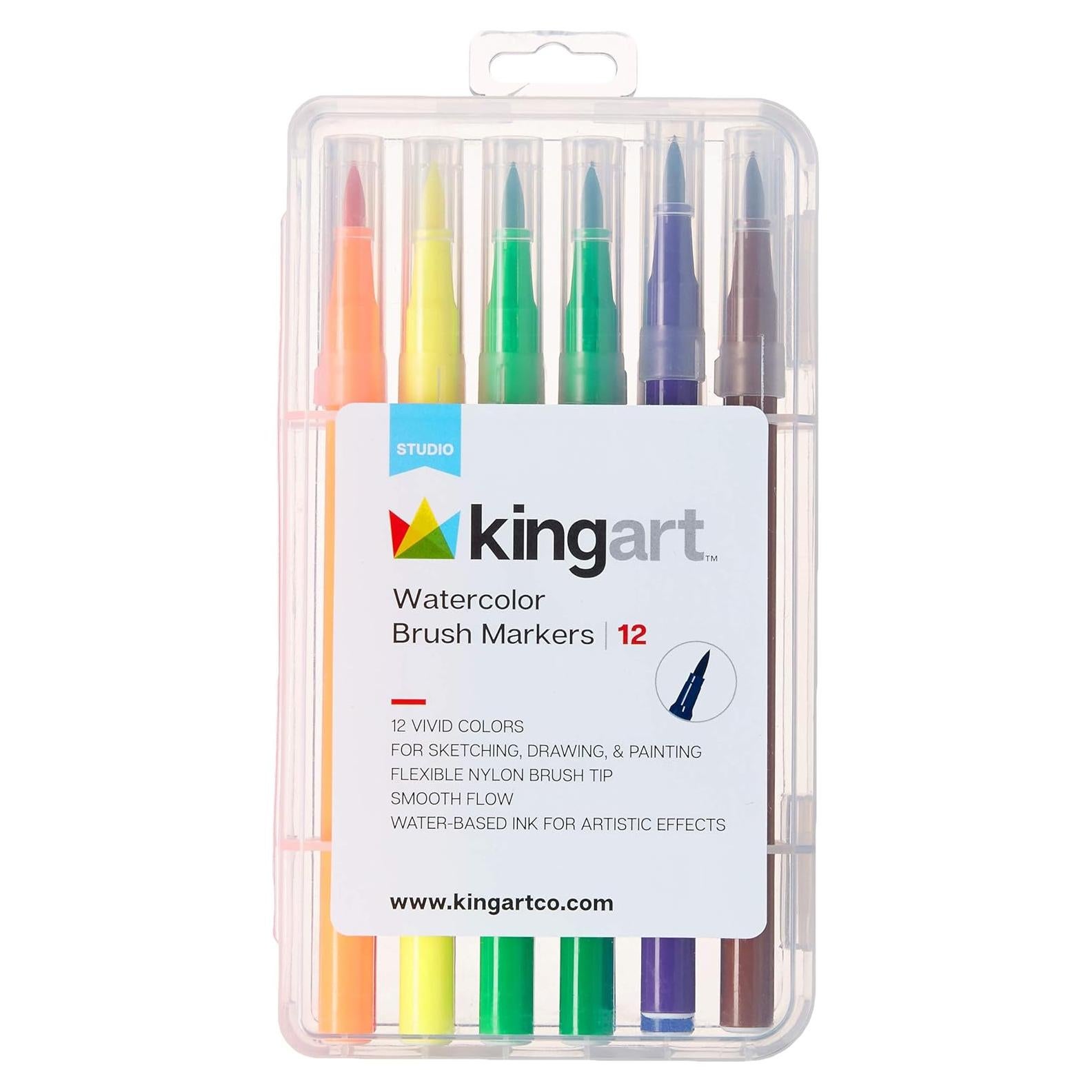Marcadores de Pincel Acuarelables KINGART 410-12, 12 Colores