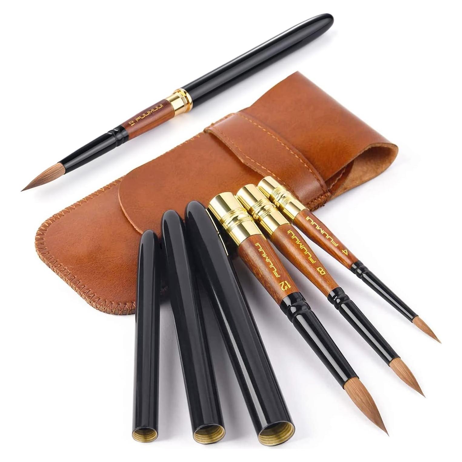 Pinceles de Acuarela Fuumuui 3Pcs Sable Kolinsky Viaje