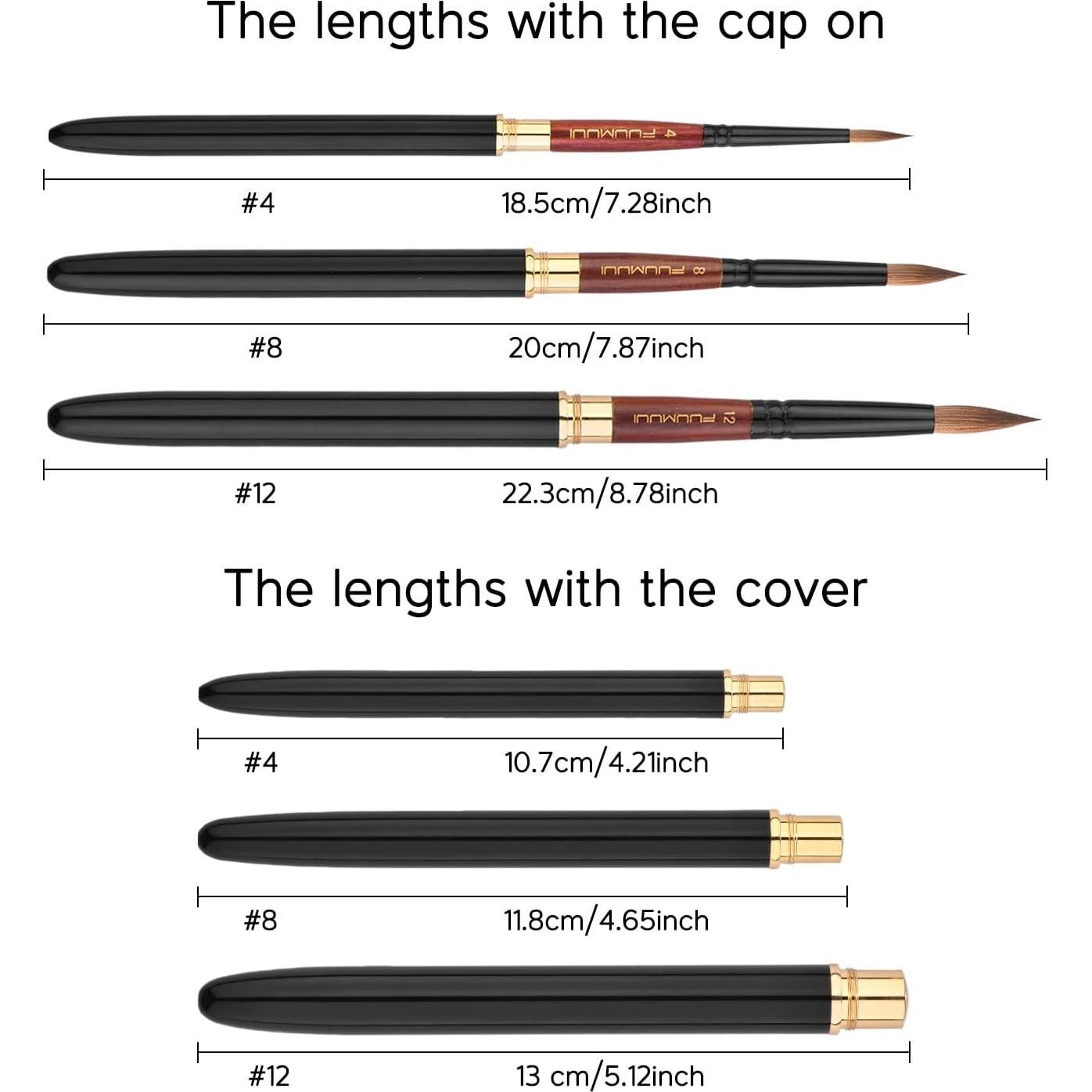 Pinceles de Acuarela Fuumuui 3Pcs Sable Kolinsky Viaje