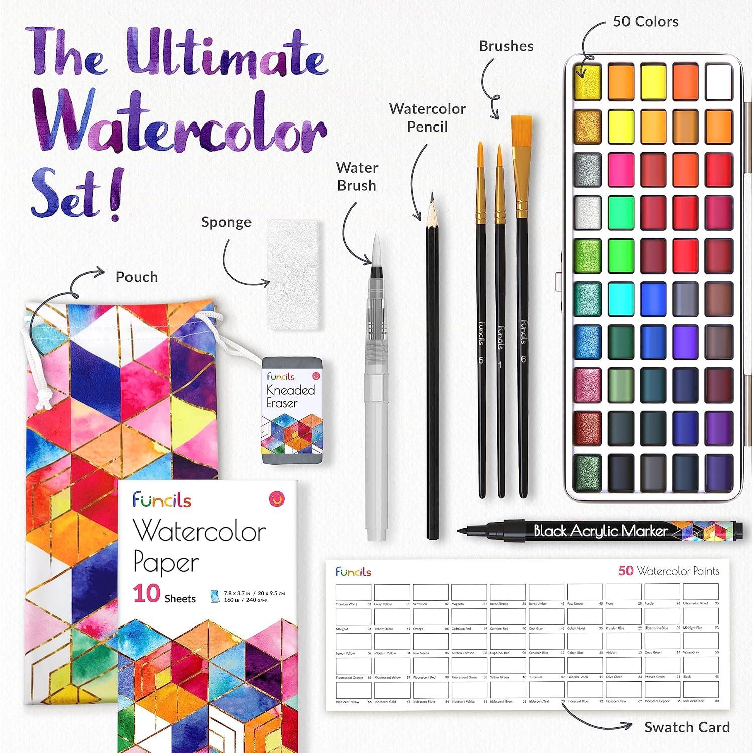 Juego de Acuarelas Funcils - 50 Colores de Viaje No Tóxicos