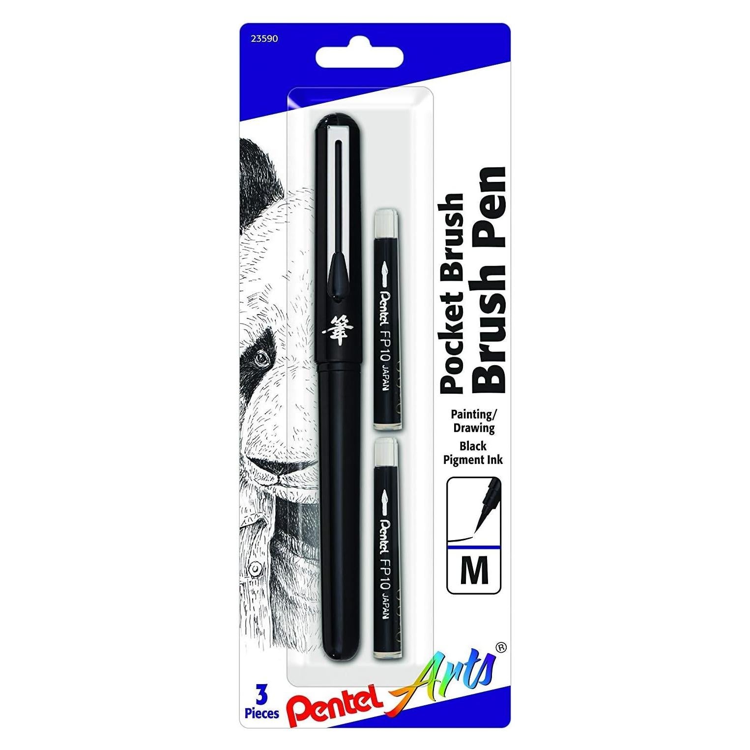 Bolígrafo de Pincel Pocket Pentel Arts con 2 Recargas Tinta Negra
