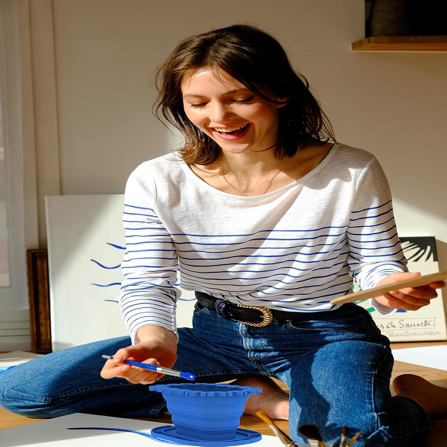 Taza Limpiadora de Pinceles SUWARMN Azul 355ml Plegable